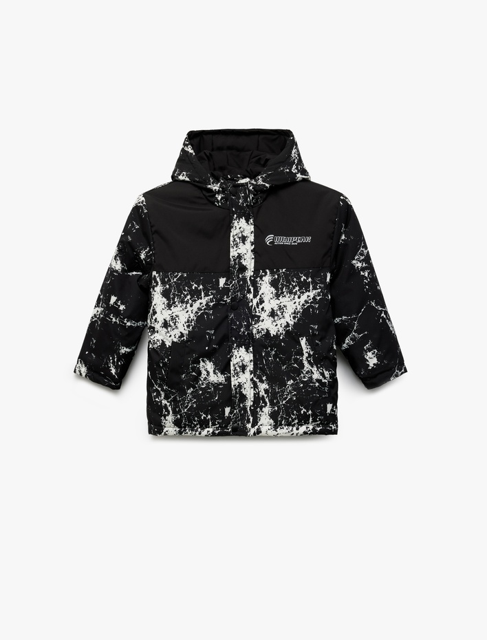 Erkek Çocuk Uzun Kollu Baskılı Kapşonlu Mevsimlik Mont