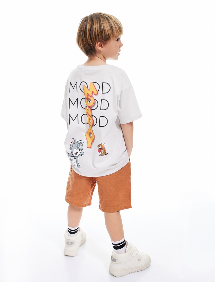 Erkek Çocuk Lisanslı Tom ve Jerry Baskılı Bisiklet Yaka Pamuklu Tişört