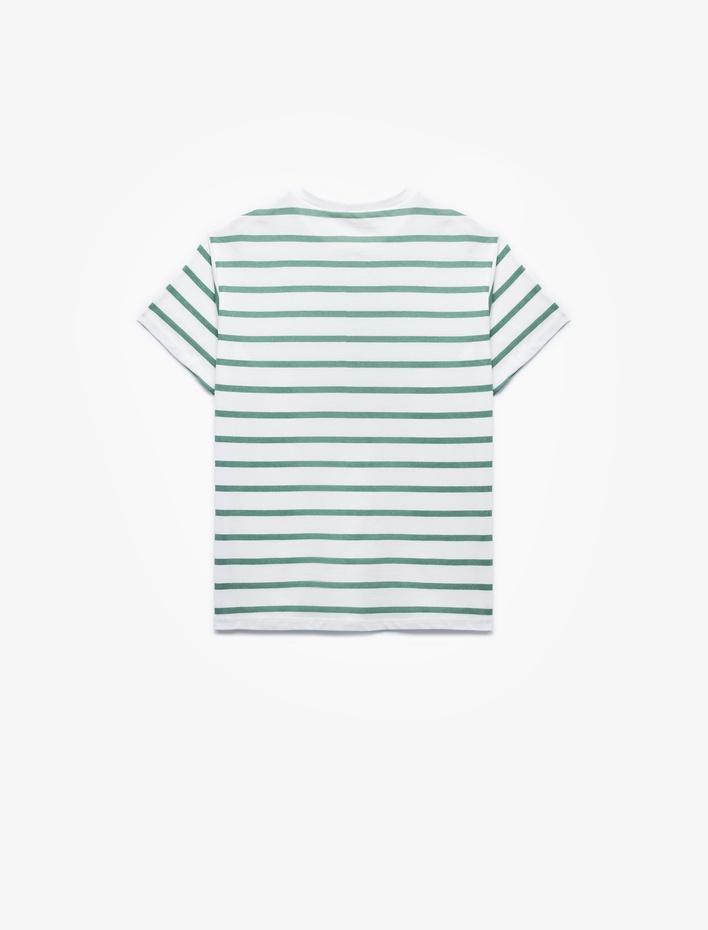 Erkek Çocuk Pamuklu Bisiklet Yaka Kısa Kollu Çizgili Tişört