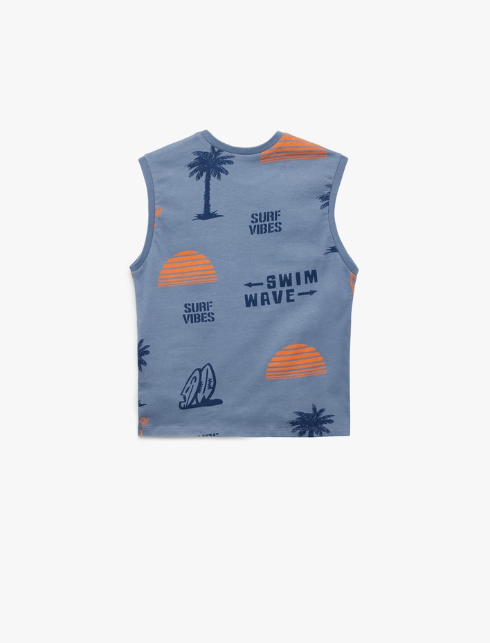 Erkek Çocuk Pamuklu Baskılı Kolsuz Bisiklet Yaka Atlet