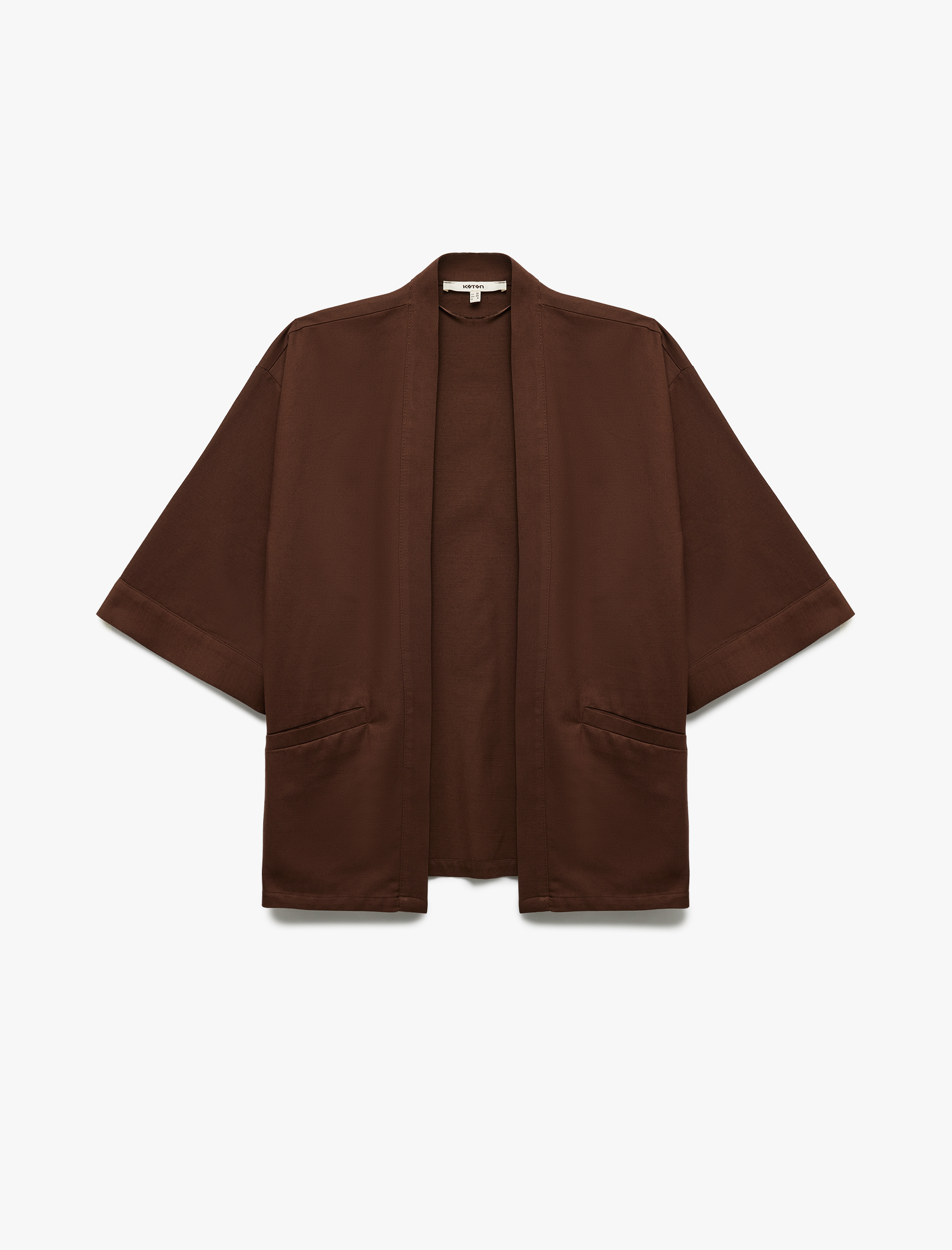   Pamuklu Cepli 3/4 Geniş Kol Oversize Kimono