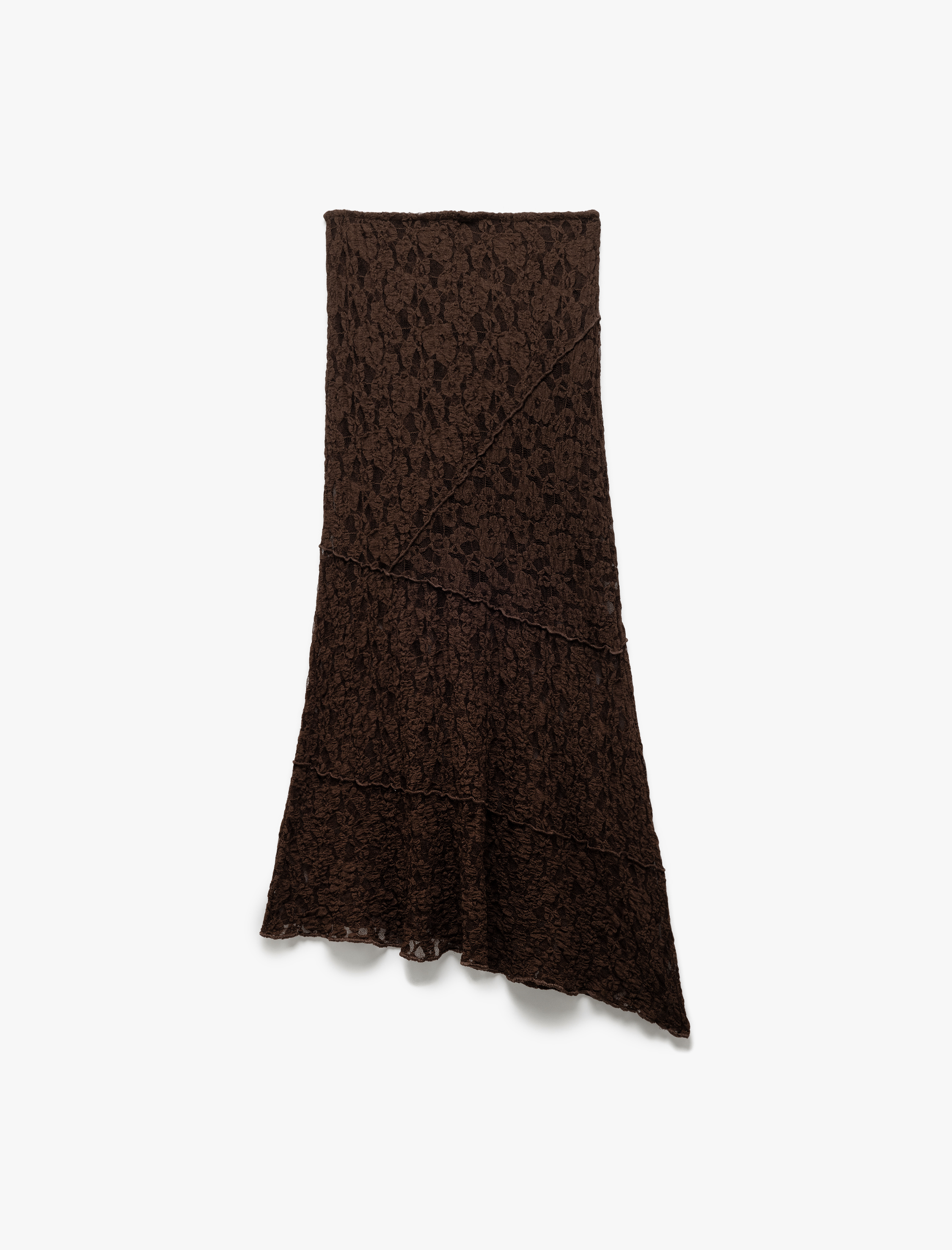   Astarlı Asimetrik Dantelli Midi Etek