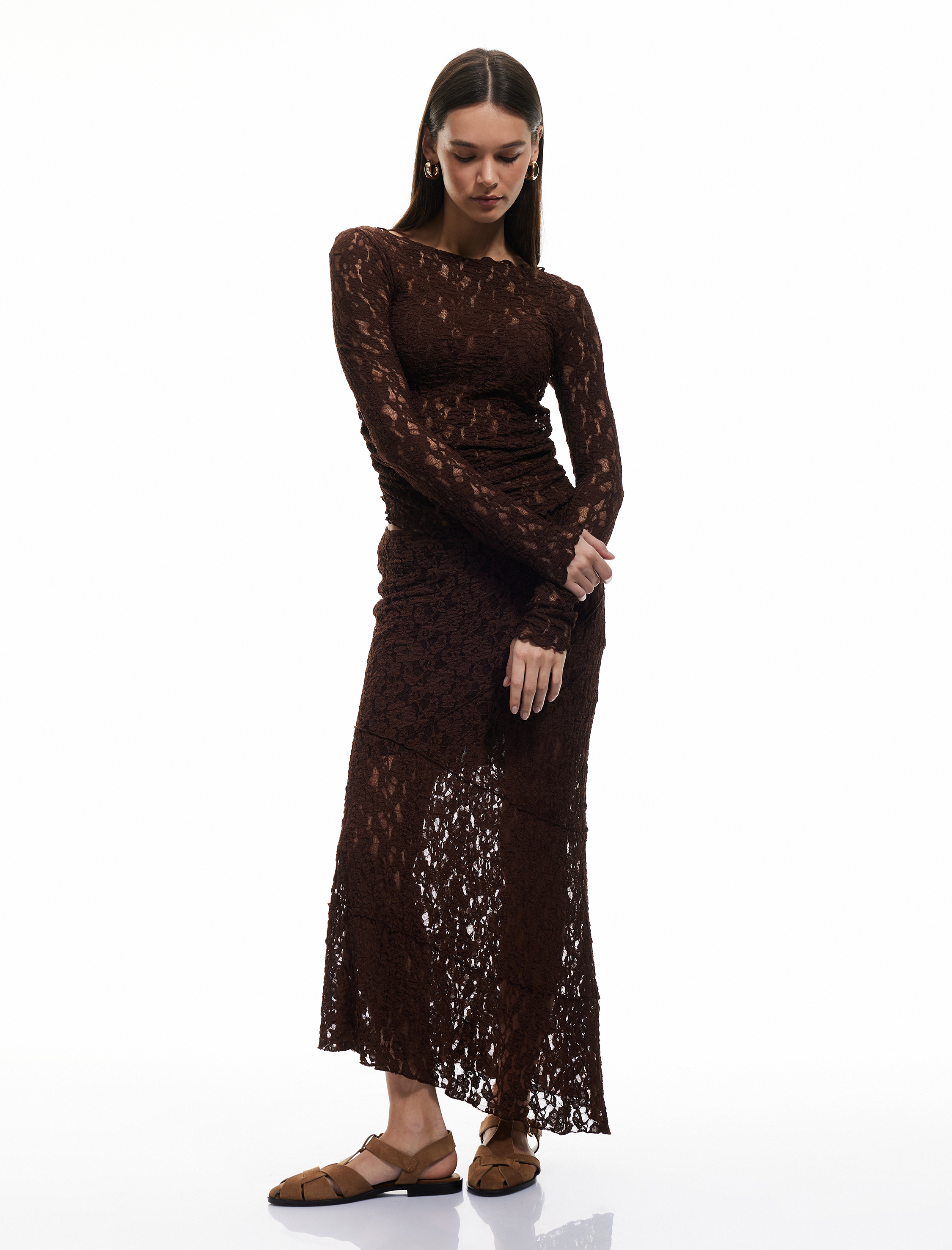   Astarlı Asimetrik Dantelli Midi Etek