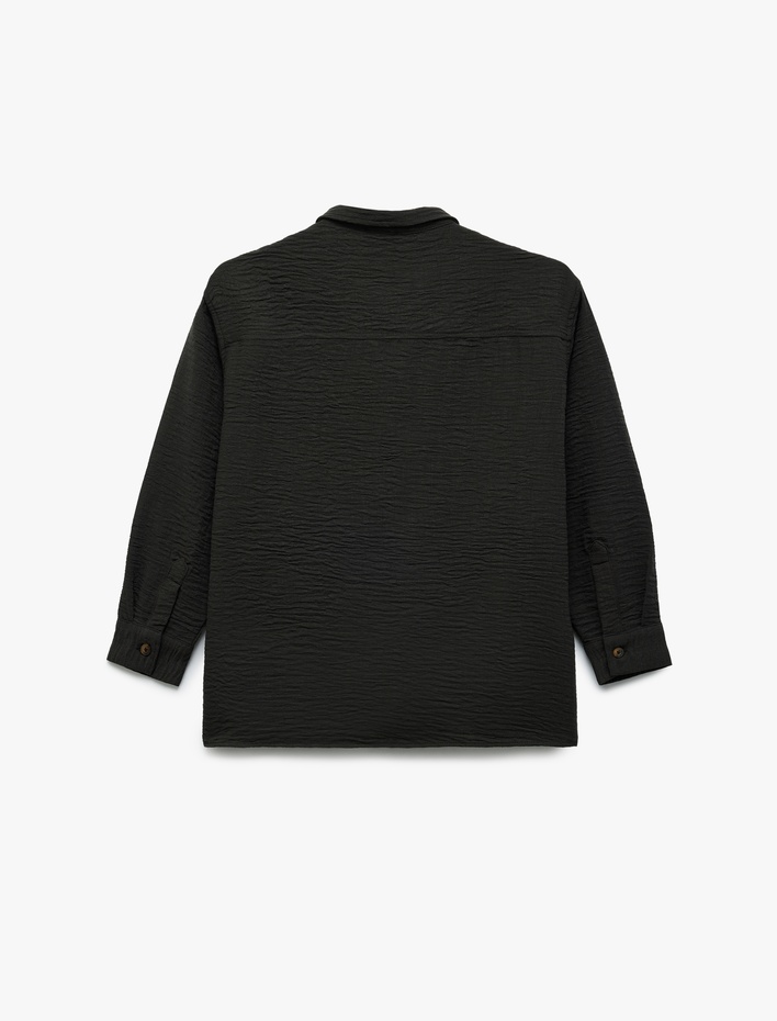 Erkek Çocuk Uzun Kollu Düğmeli Klasik Yaka Cep Detaylı Etiket Baskılı Gömlek