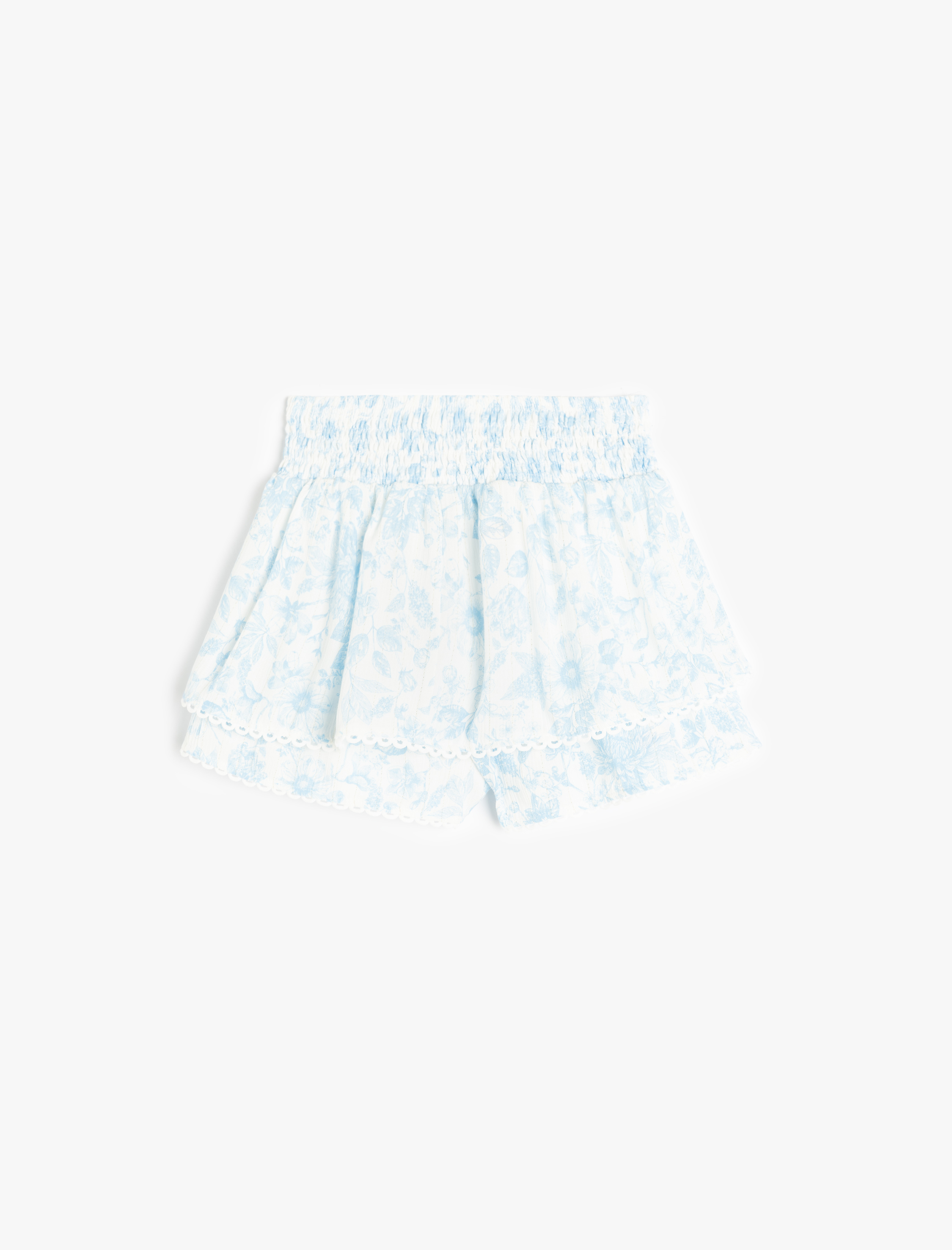 Kız Çocuk Viskon Gipeli Şifon Çiçekli Katlı Mini Şort Etek