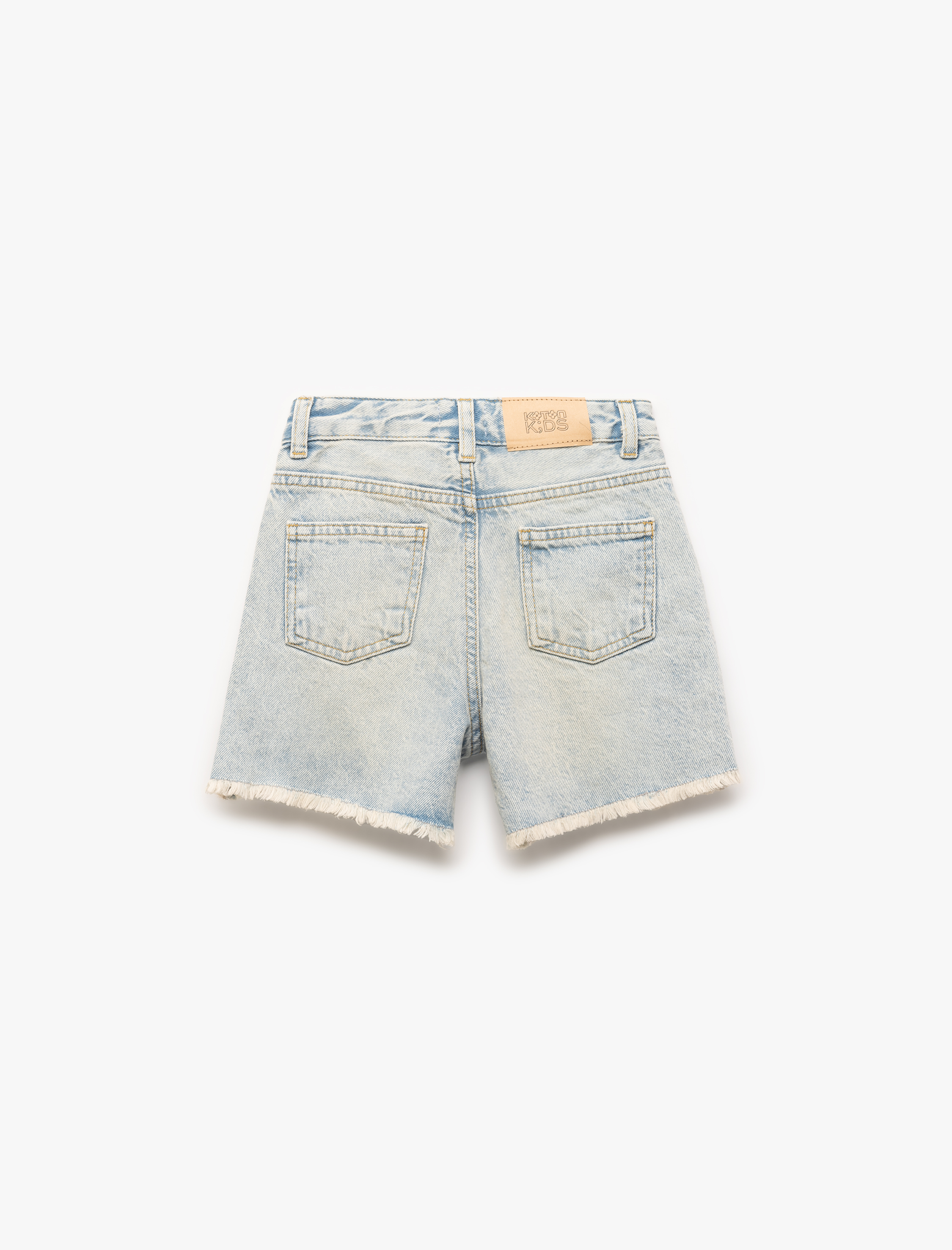  Kız Çocuk Pamuklu Bol Kalıp Saçaklı Paça Denim Şort