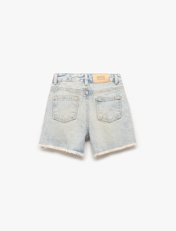 Kız Çocuk Pamuklu Bol Kalıp Saçaklı Paça Denim Şort