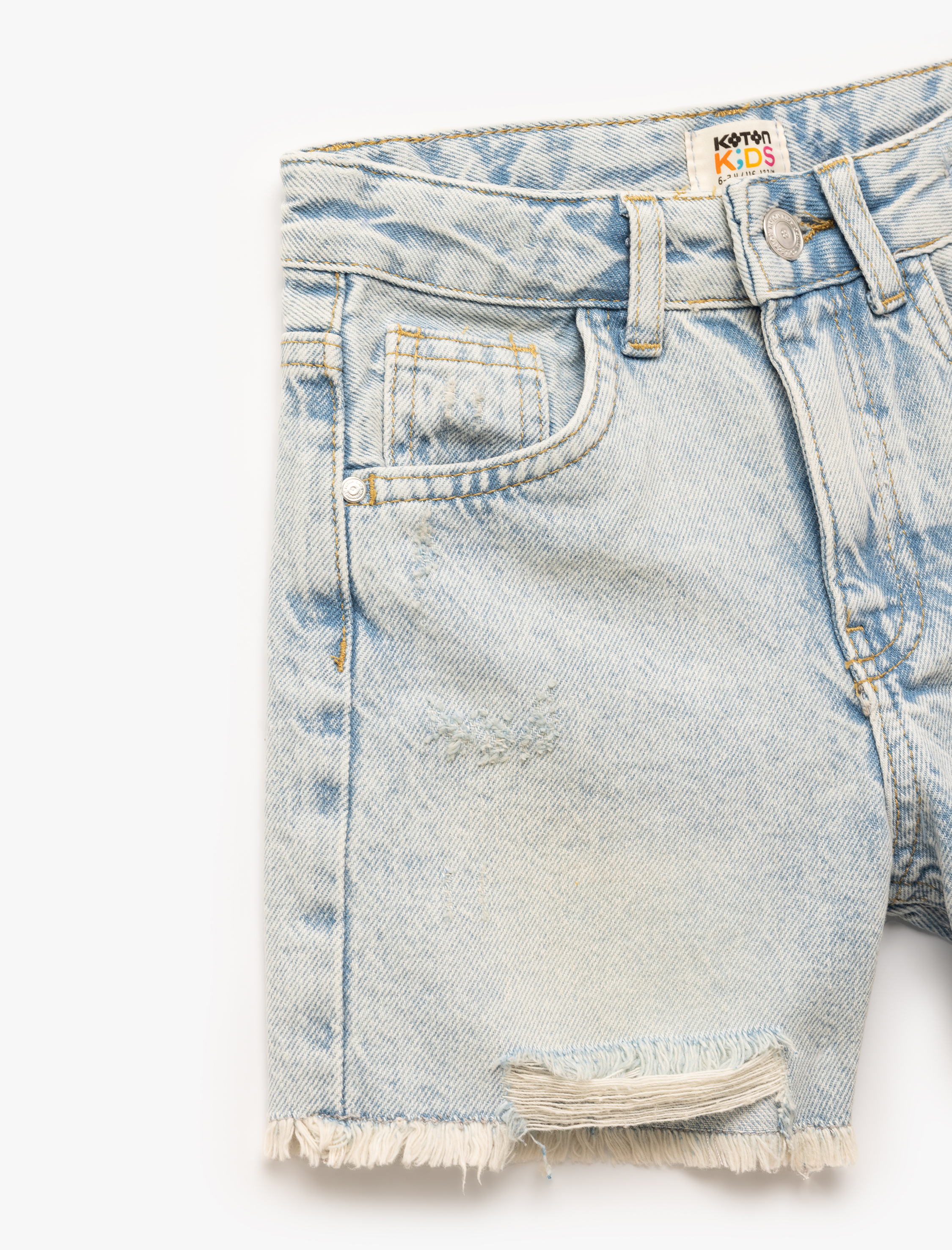  Kız Çocuk Pamuklu Bol Kalıp Saçaklı Paça Denim Şort