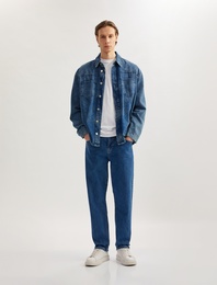 Normal Bel Pamuklu Vintage Straight Jean Pantolon