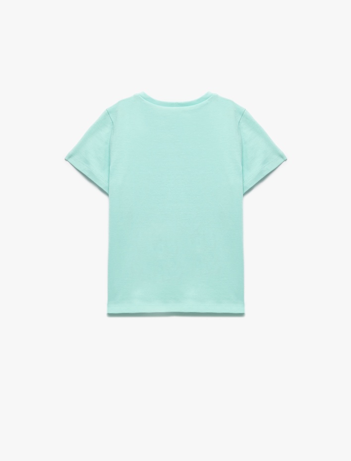 Kız Çocuk Pamuklu Kısa Kollu Bisiklet Yaka Deniz Kabuğu Baskılı Tişört