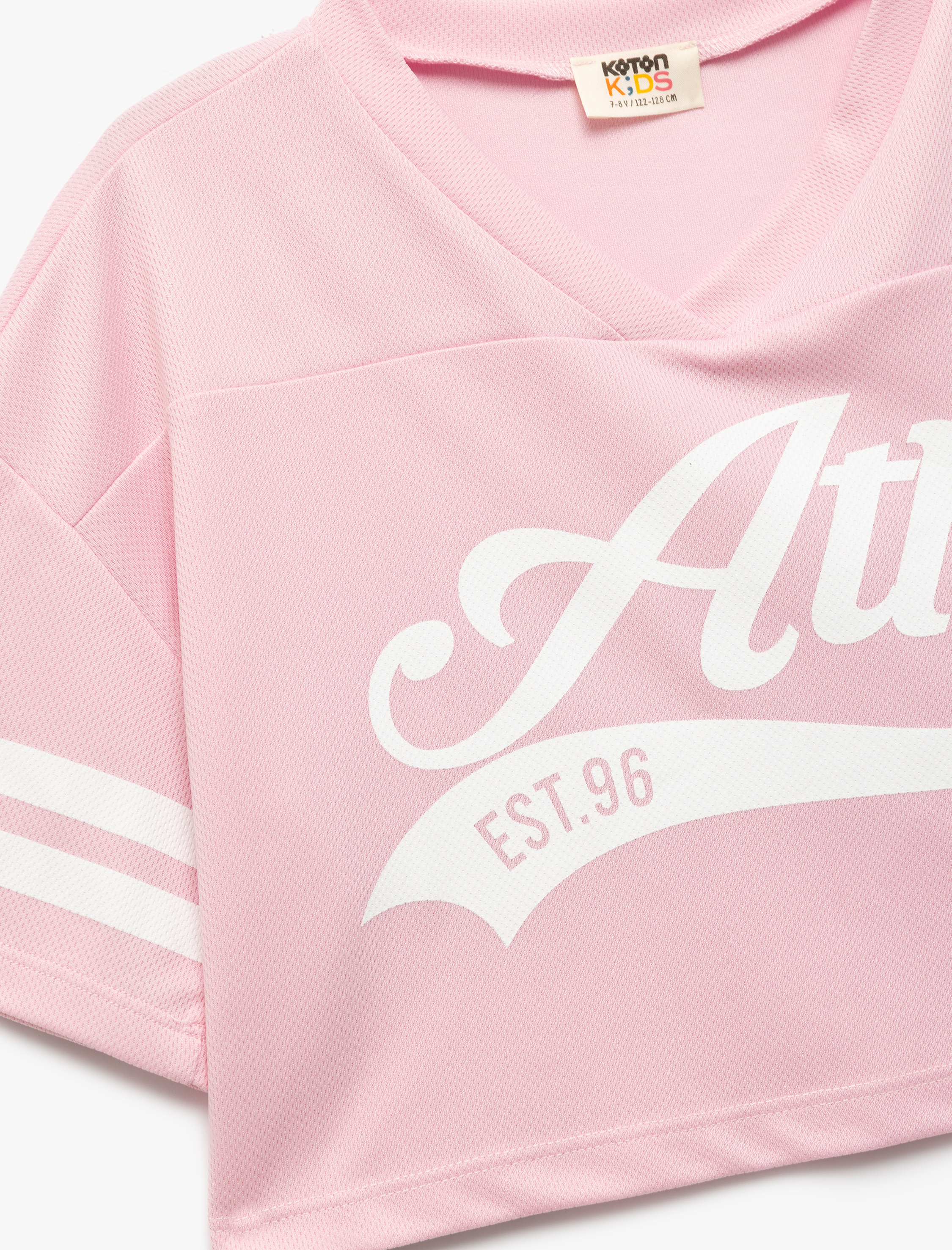  Kız Çocuk V Yaka Kısa Kollu Crop Oversize Kolej Baskılı Tişört