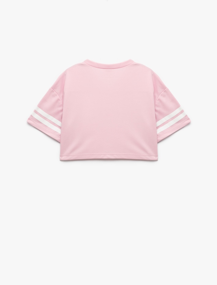 Kız Çocuk V Yaka Kısa Kollu Crop Oversize Kolej Baskılı Tişört