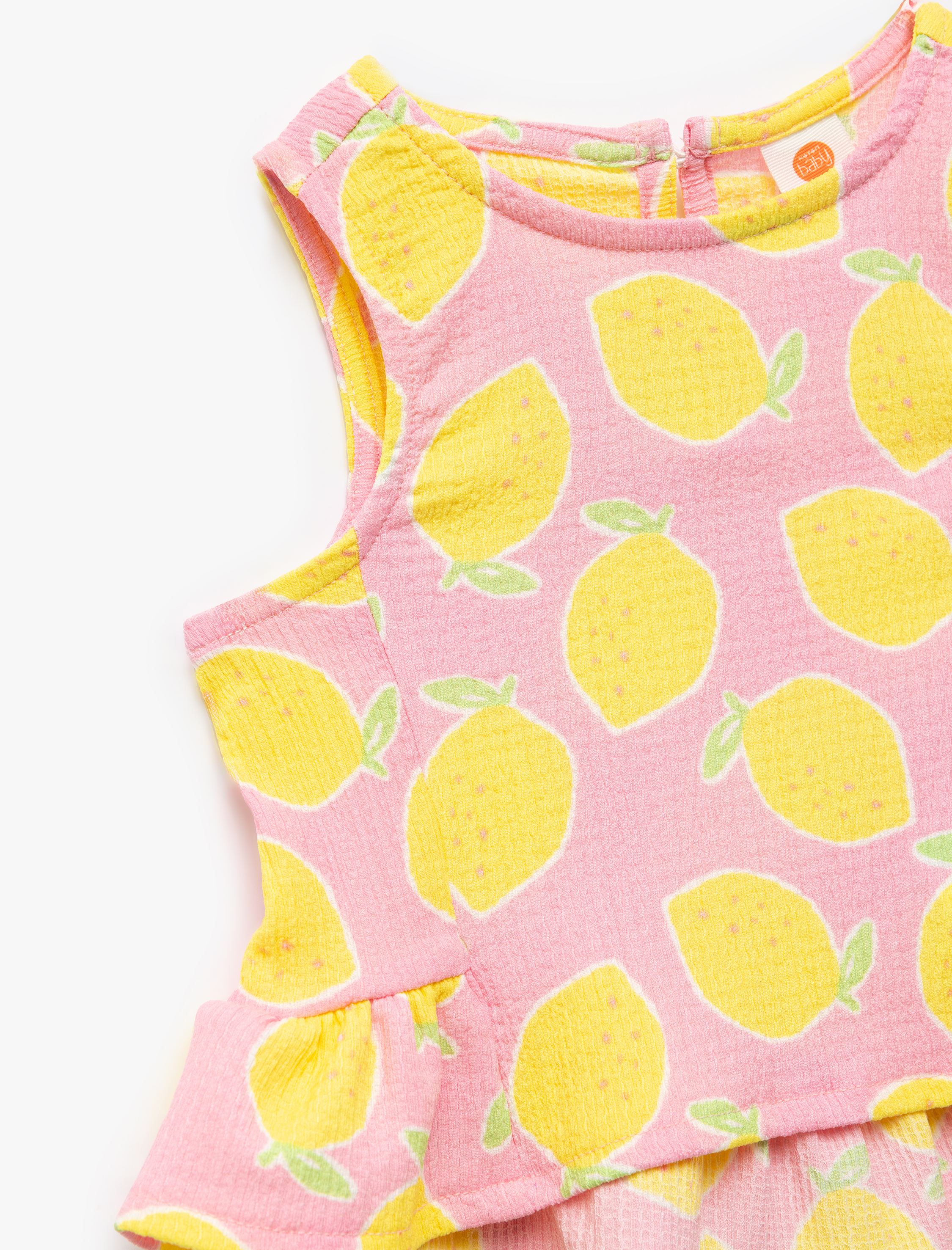  Kız Bebek Bisiklet Yaka Bürümcük Kolsuz Fırfırlı Limon Desenli Atlet