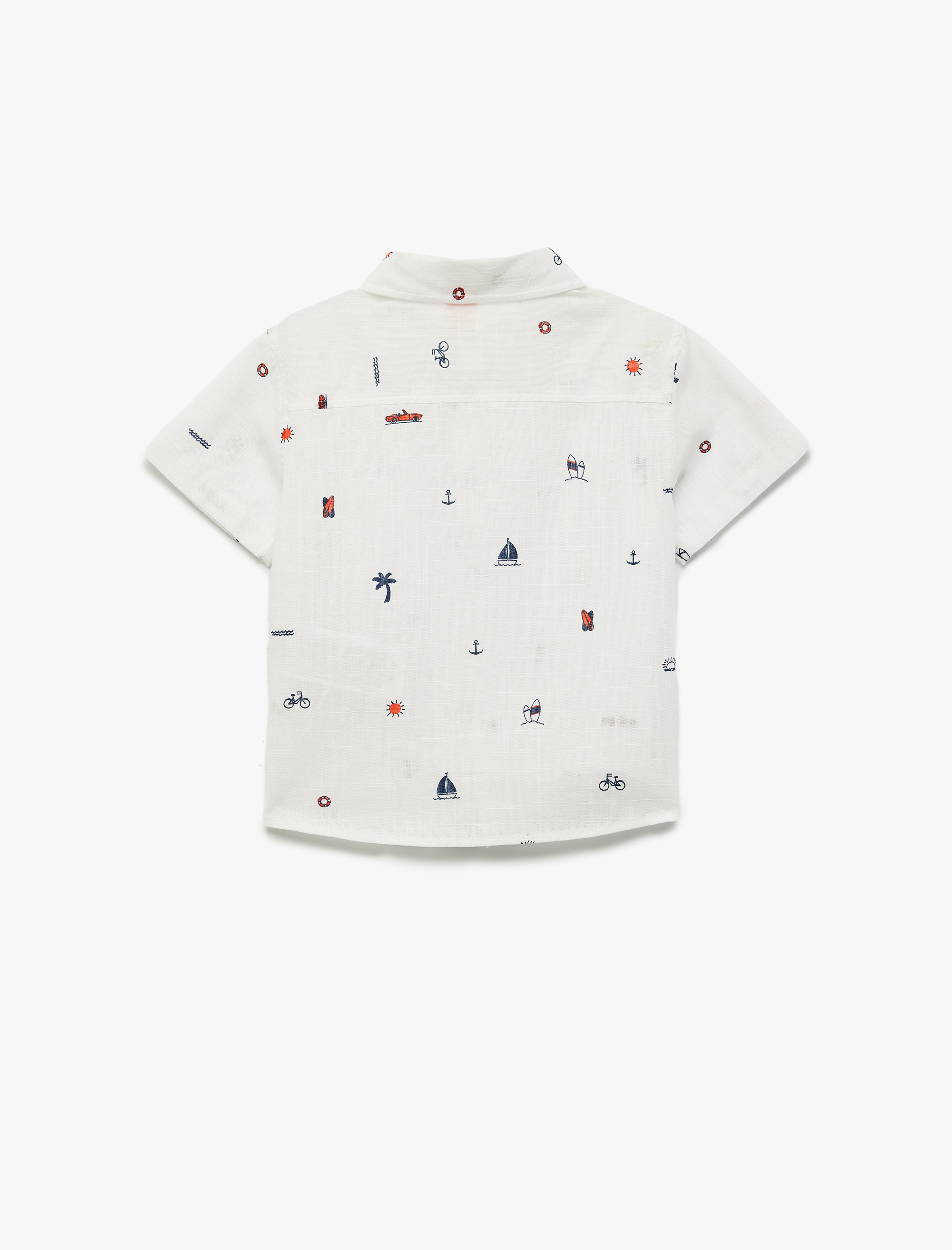  Erkek Bebek Kısa Kollu Klasik Yaka Denizci Temalı Düğmeli Yazlık Gömlek