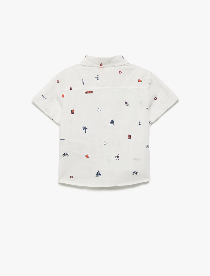 Erkek Bebek Kısa Kollu Klasik Yaka Denizci Temalı Düğmeli Yazlık Gömlek