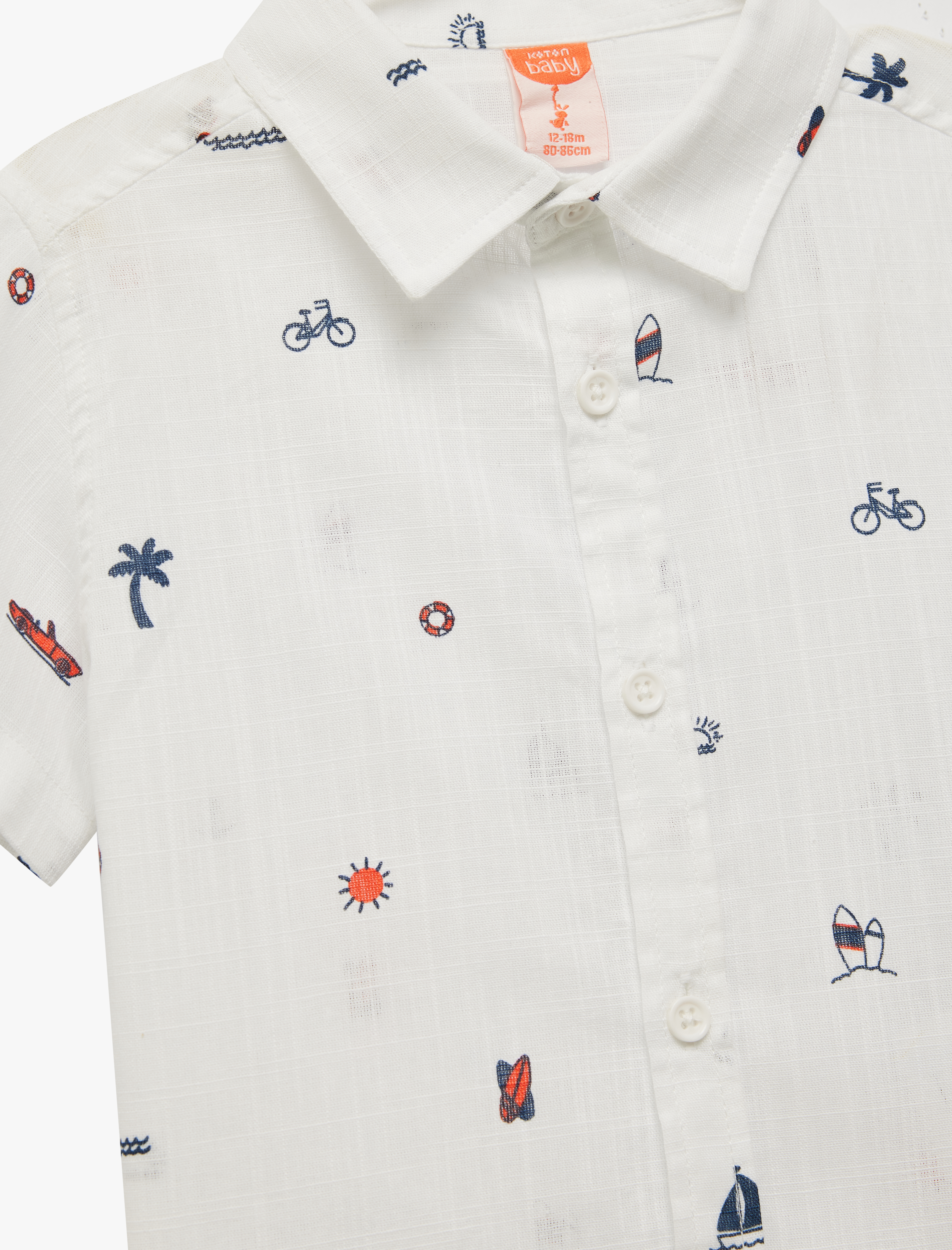  Erkek Bebek Kısa Kollu Klasik Yaka Denizci Temalı Düğmeli Yazlık Gömlek