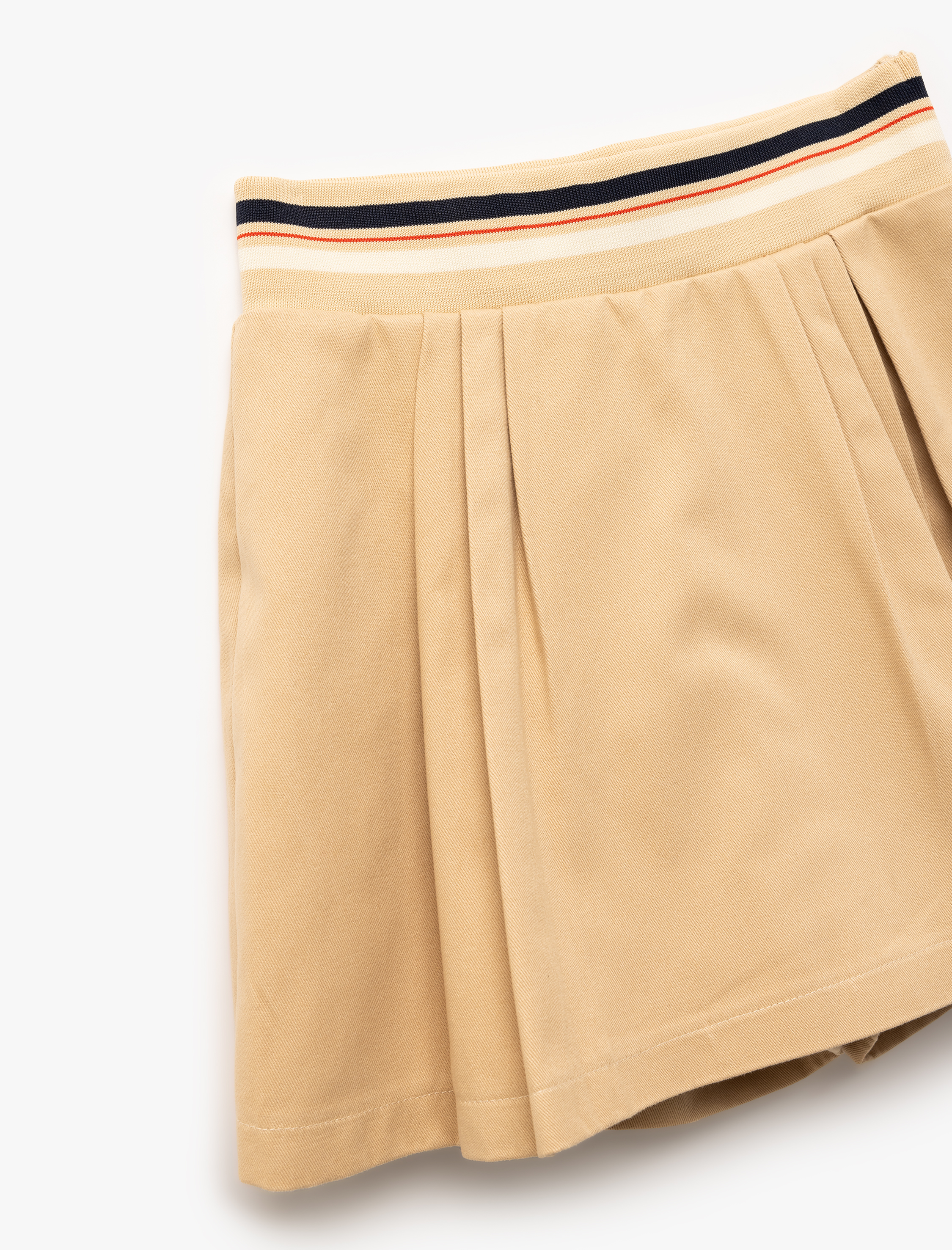  Kız Çocuk Pamuklu Gabardin Yüksek Bel Çizgili Pileli Şort Etek