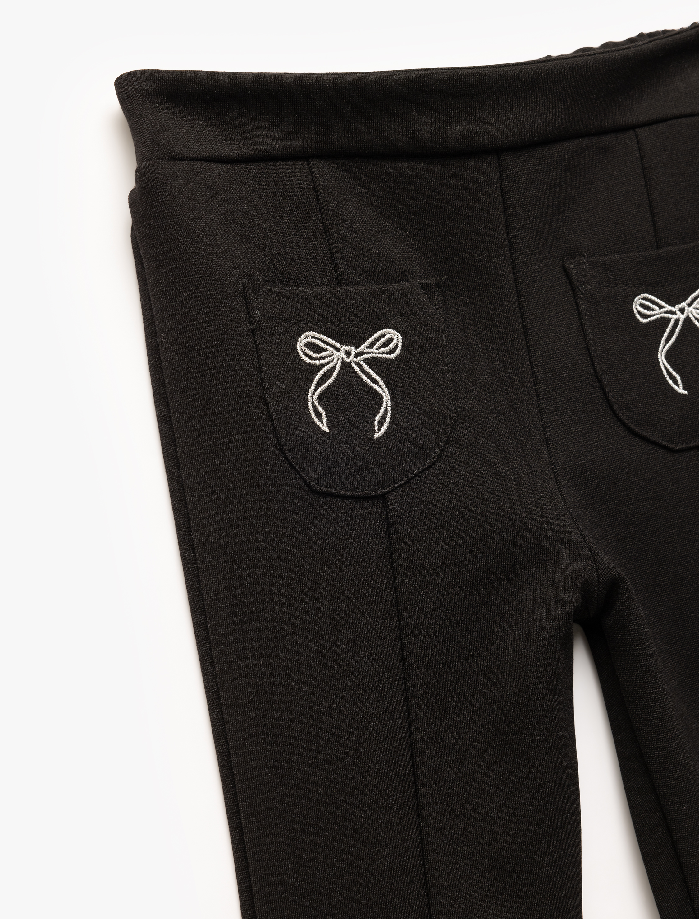  Kız Bebek Viskon Karışımlı Cepli Yırtmaç Detaylı Fiyonk Baskılı İspanyol Paça Tayt