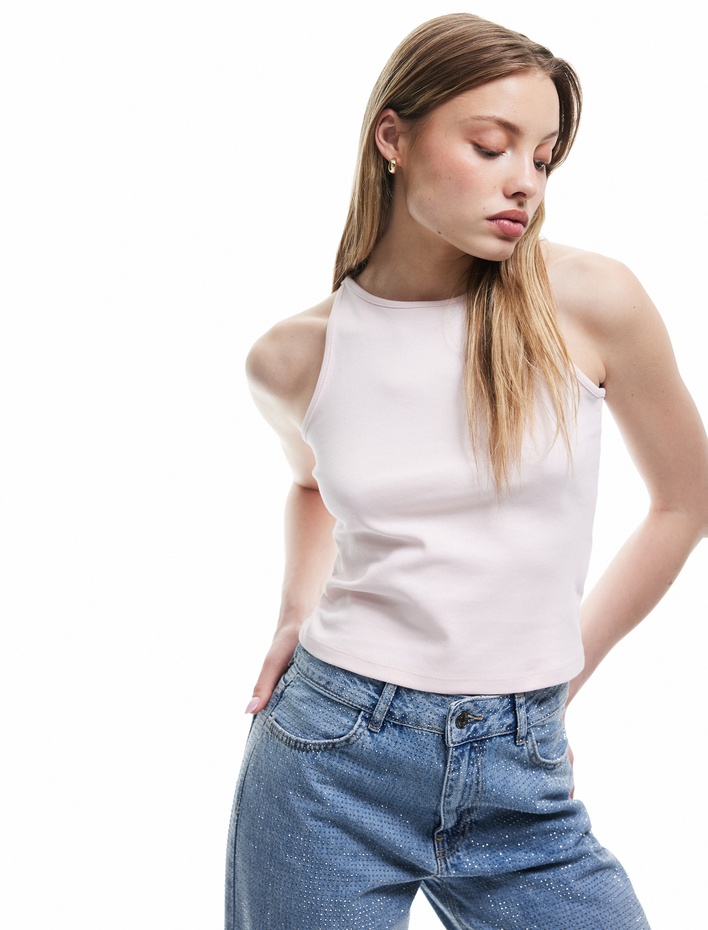  Slim Fit Bisiklet Yaka Basic Kolsuz Kadın Atlet