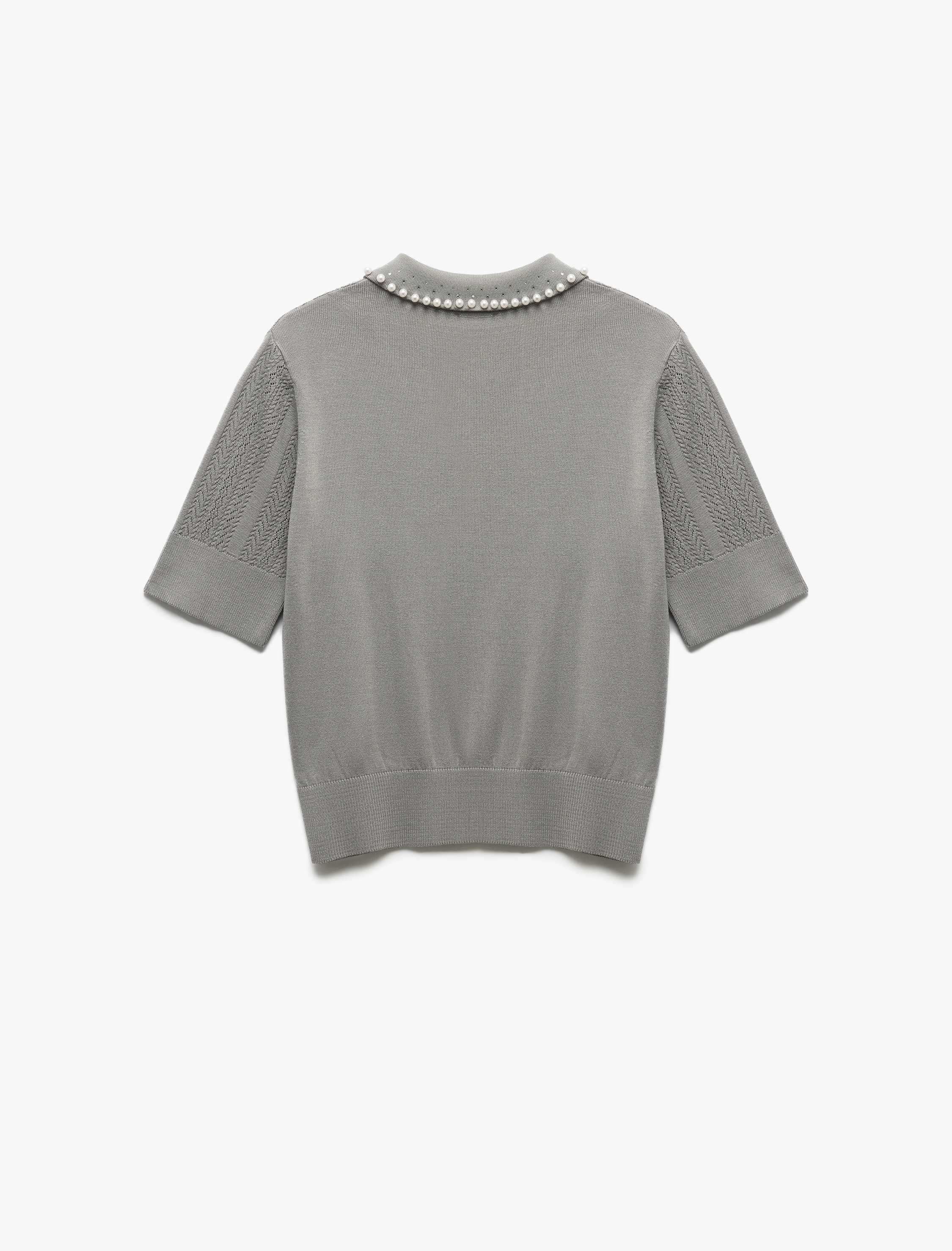   İnci Detaylı Polo Yaka Kısa Kollu Viskon Triko Kazak