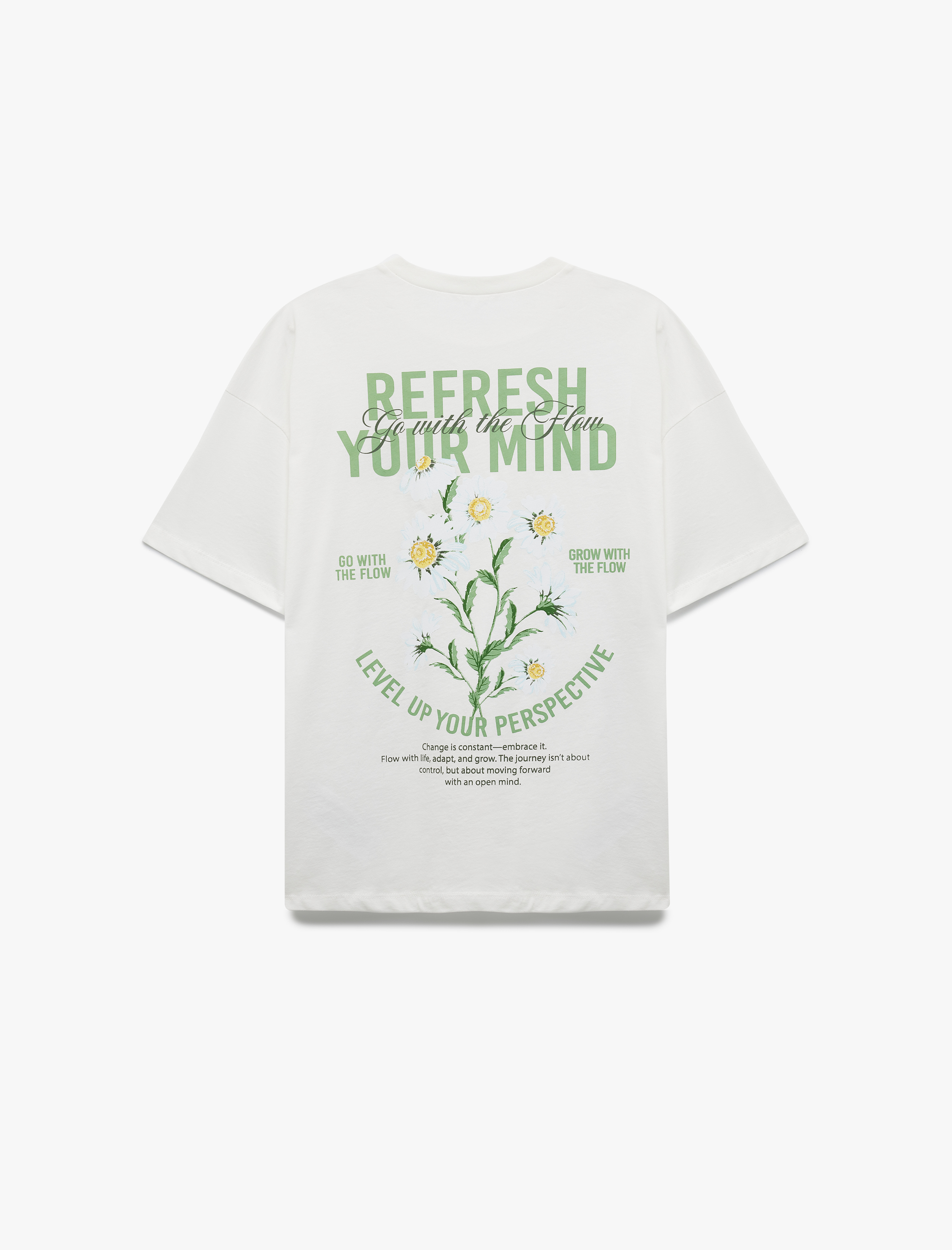   Pamuklu Bisiklet Yaka Kısa Kollu Arkası Baskılı Oversize Tişört