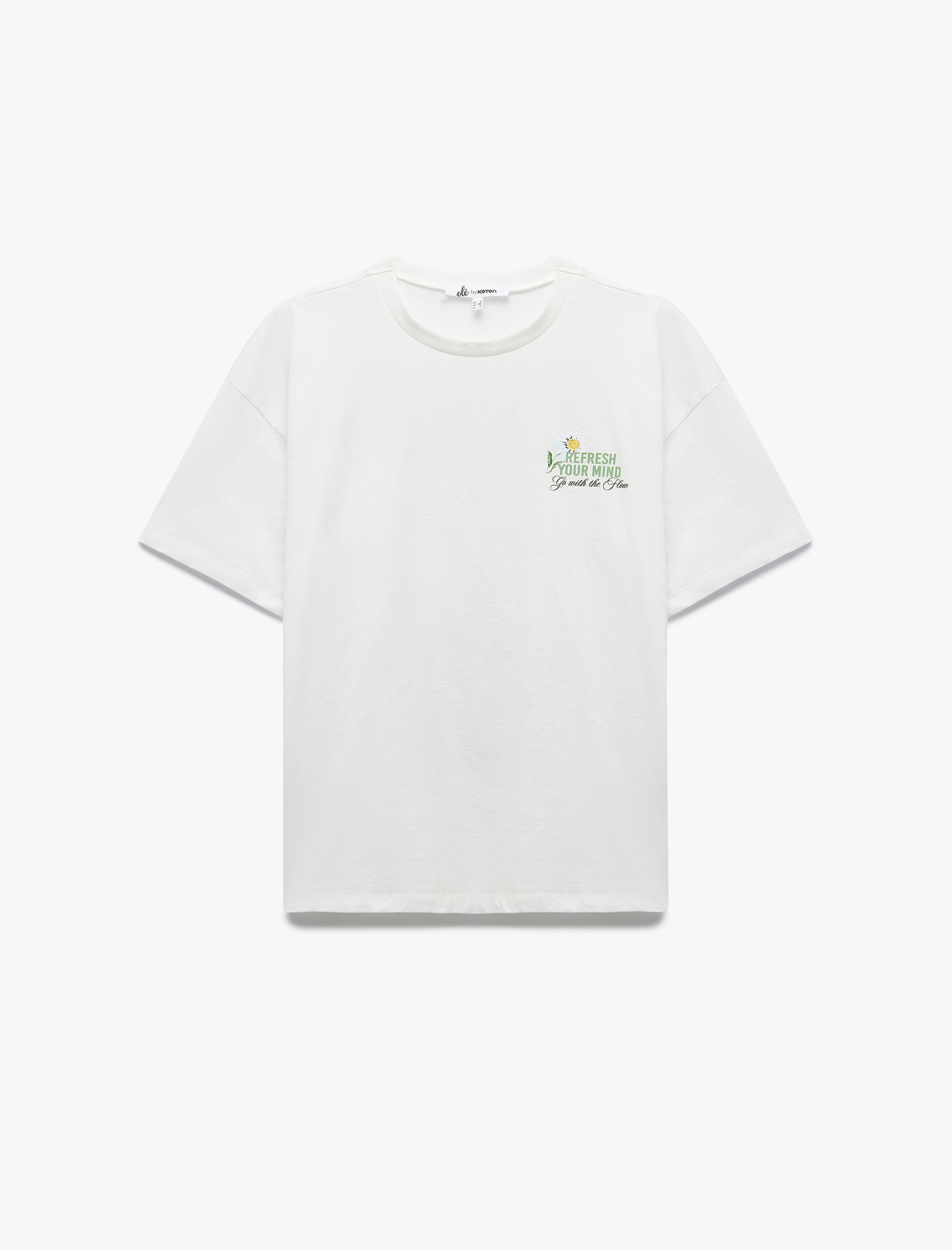   Pamuklu Bisiklet Yaka Kısa Kollu Arkası Baskılı Oversize Tişört