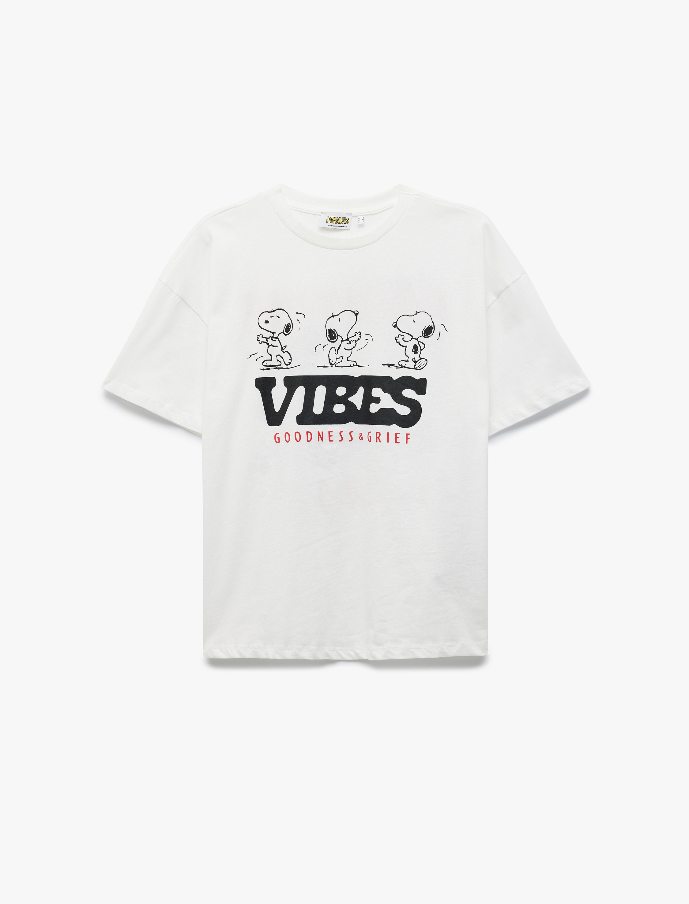   Snoopy Lisanslı Bisiklet Yaka Kısa Kollu Arkası Baskılı Oversize Tişört