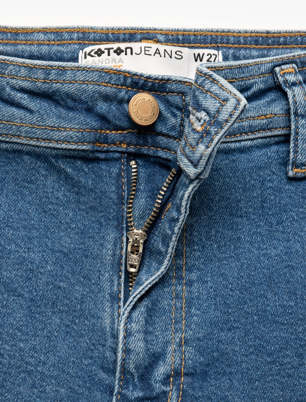 Geniş Kesik Paça Düğmeli Normal Bel Kot Pantolon - Culotte Jean_5