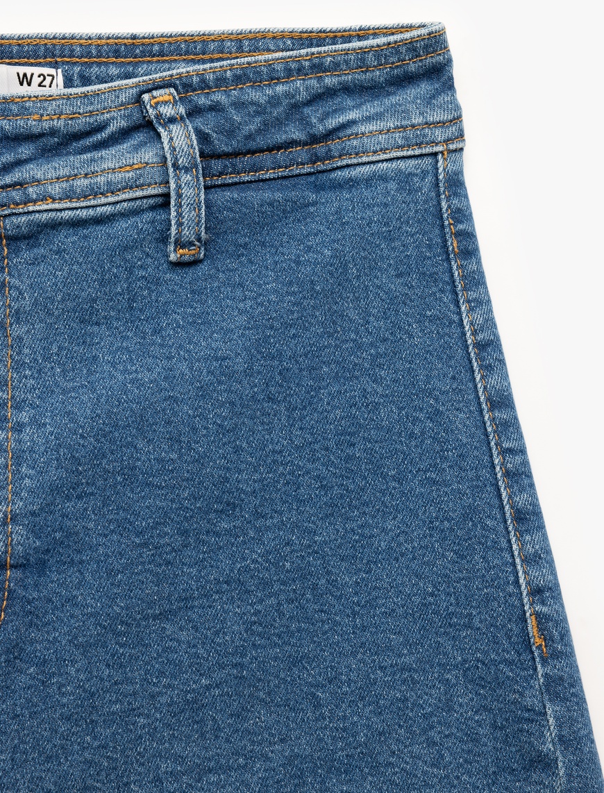   Geniş Kesik Paça Düğmeli Normal Bel Kot Pantolon - Culotte Jean