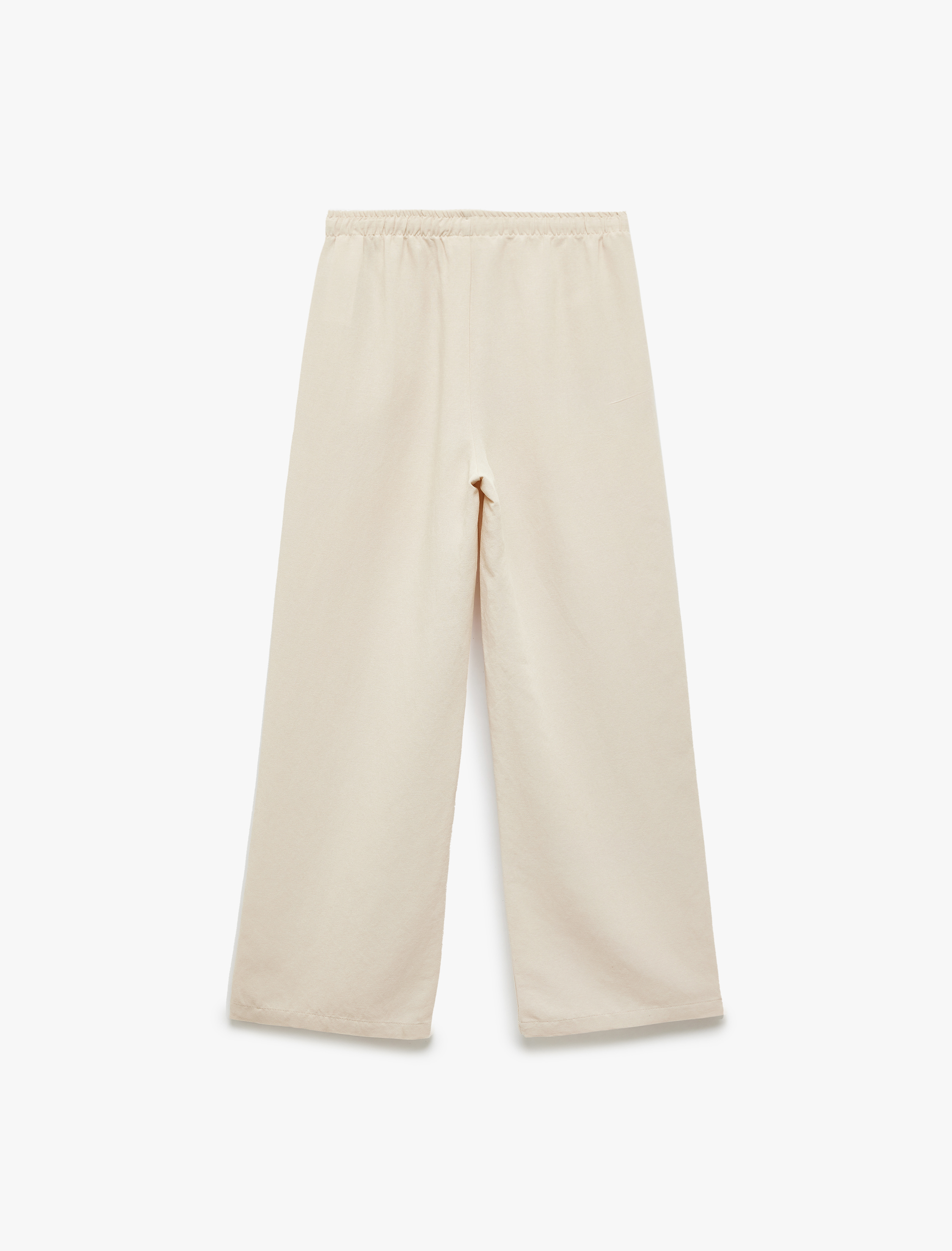   Yüksek Bel Bağcıklı Keten Karışımlı Cep Detaylı Pantolon