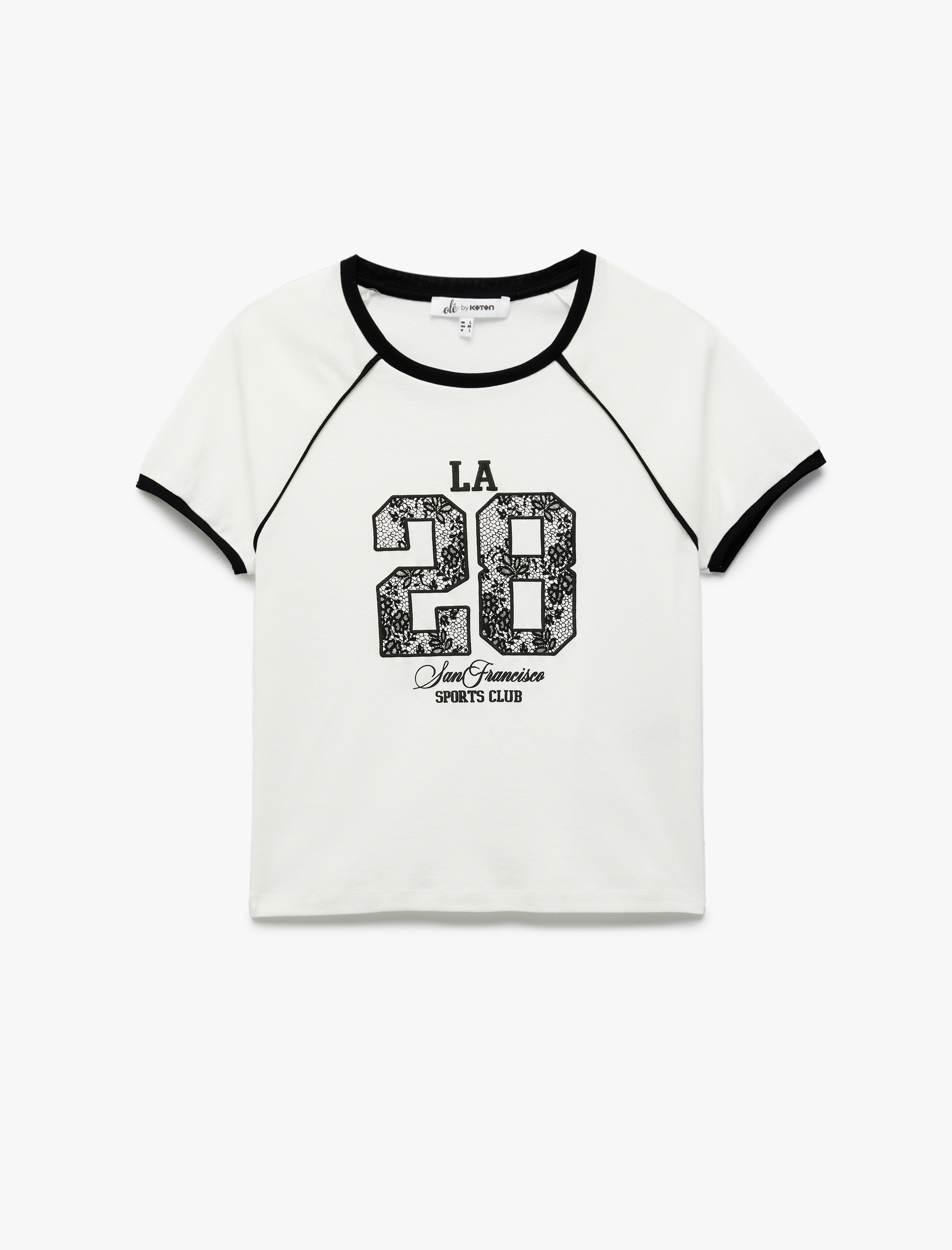 Biyeli Dar Kalıp Kısa Kollu Bisiklet Yaka Pamuklu Baskılı Tişört