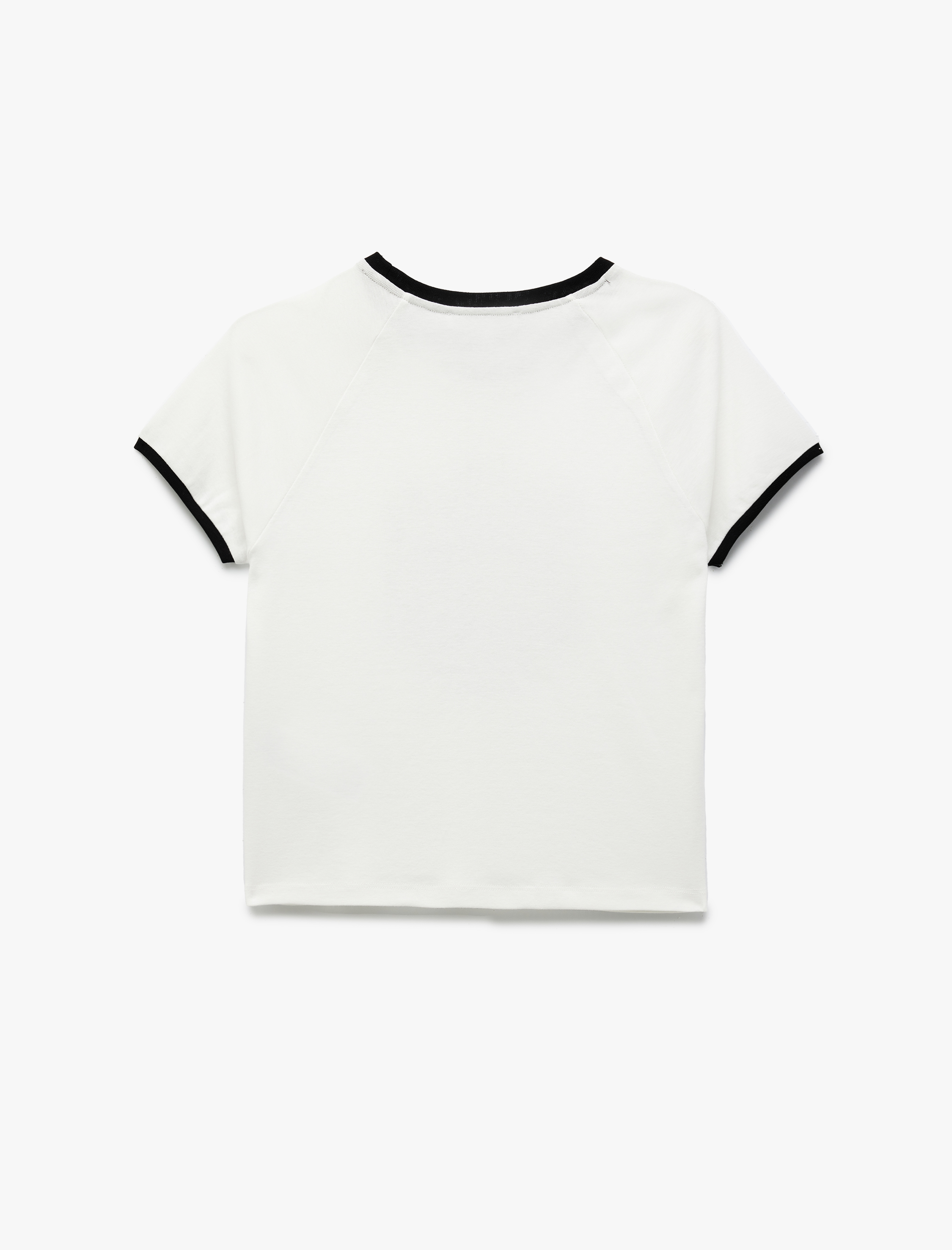 Biyeli Dar Kalıp Kısa Kollu Bisiklet Yaka Pamuklu Baskılı Tişört