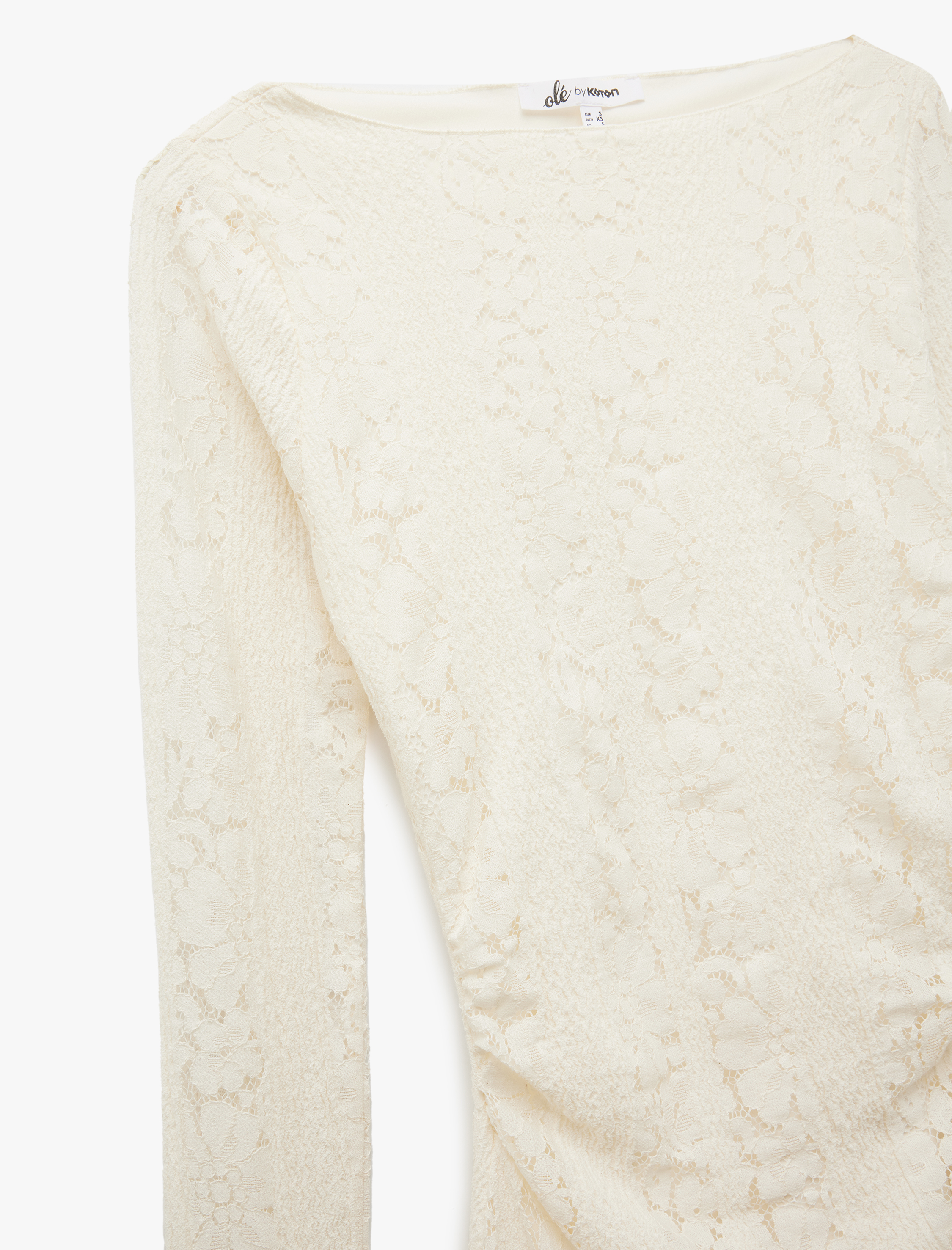   Volanlı Kayık Yaka Uzun Kollu Rahat Kalıp Kloş Dantelli Mini Elbise