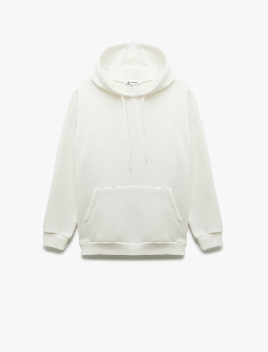   Üç İplik Şardonlu Kanguru Cepli Basic Kapüşonlu Sweatshirt