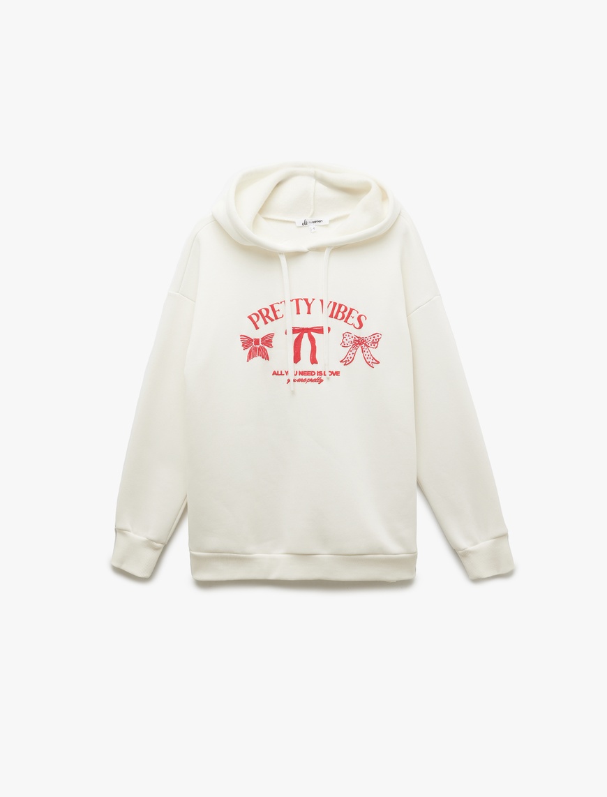   Baskılı Üç İplik Şardonlu Kapüşonlu Oversize Sweatshirt