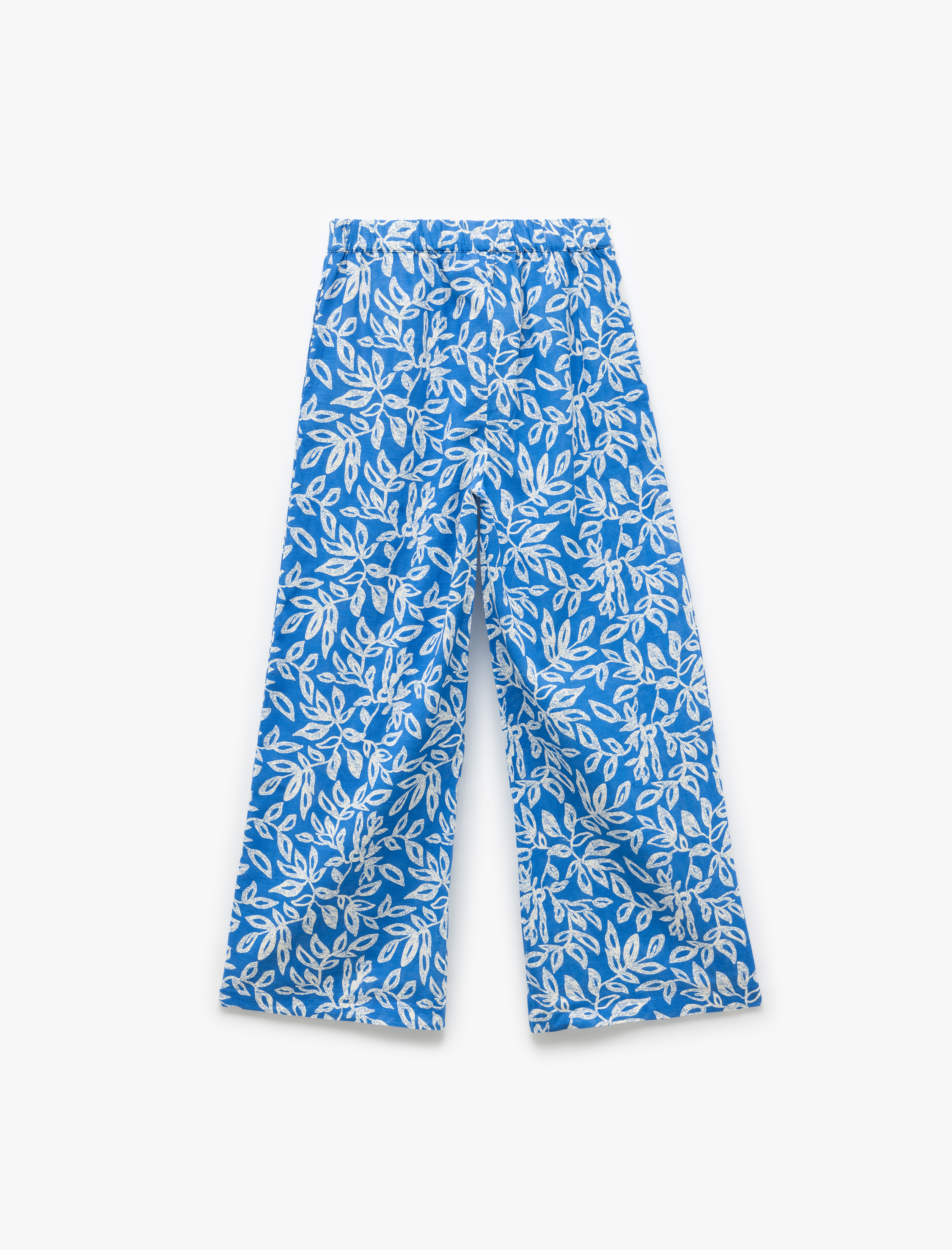   Düz Paça Düğmeli Çiçekli Uzun Pantolon