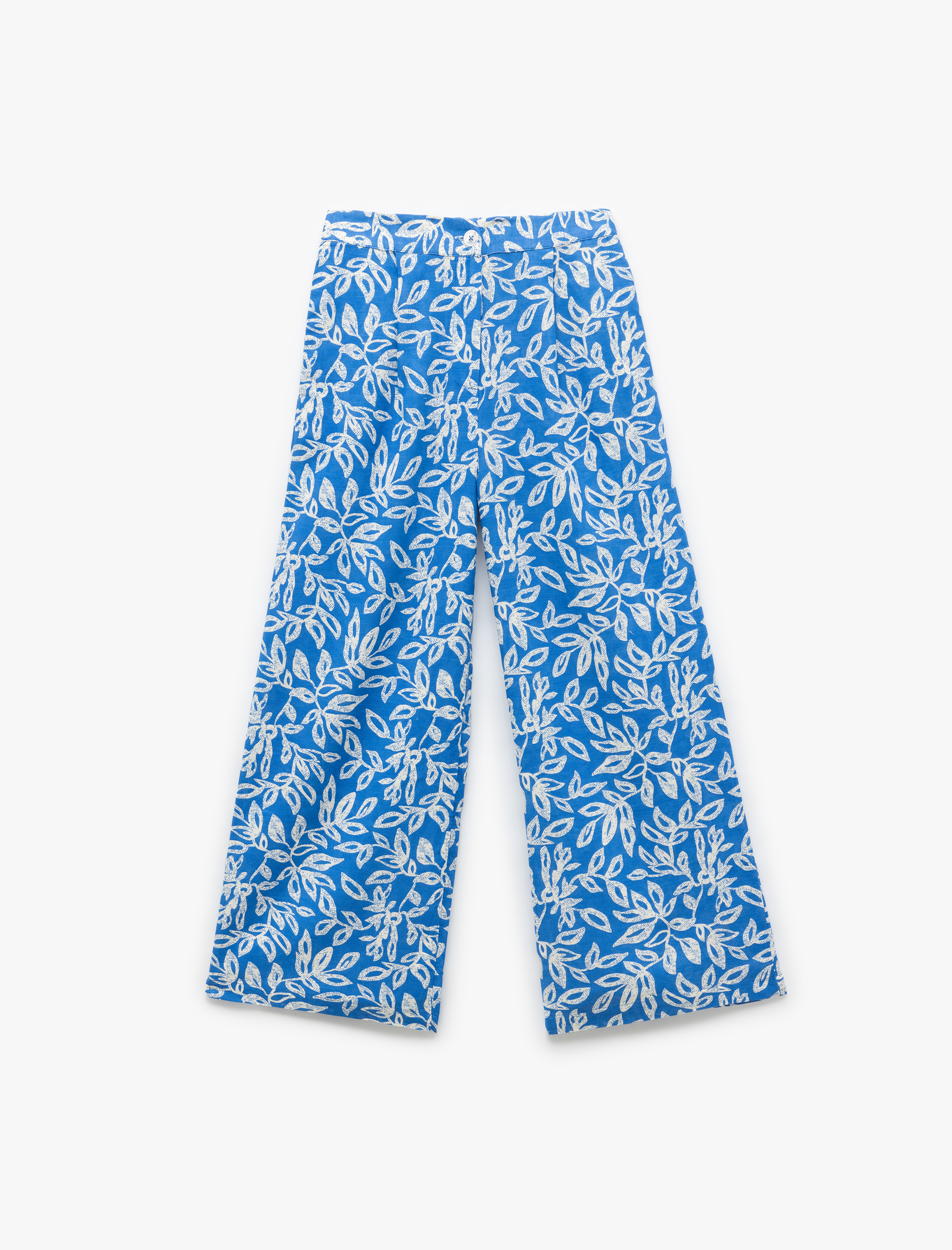   Düz Paça Düğmeli Çiçekli Uzun Pantolon