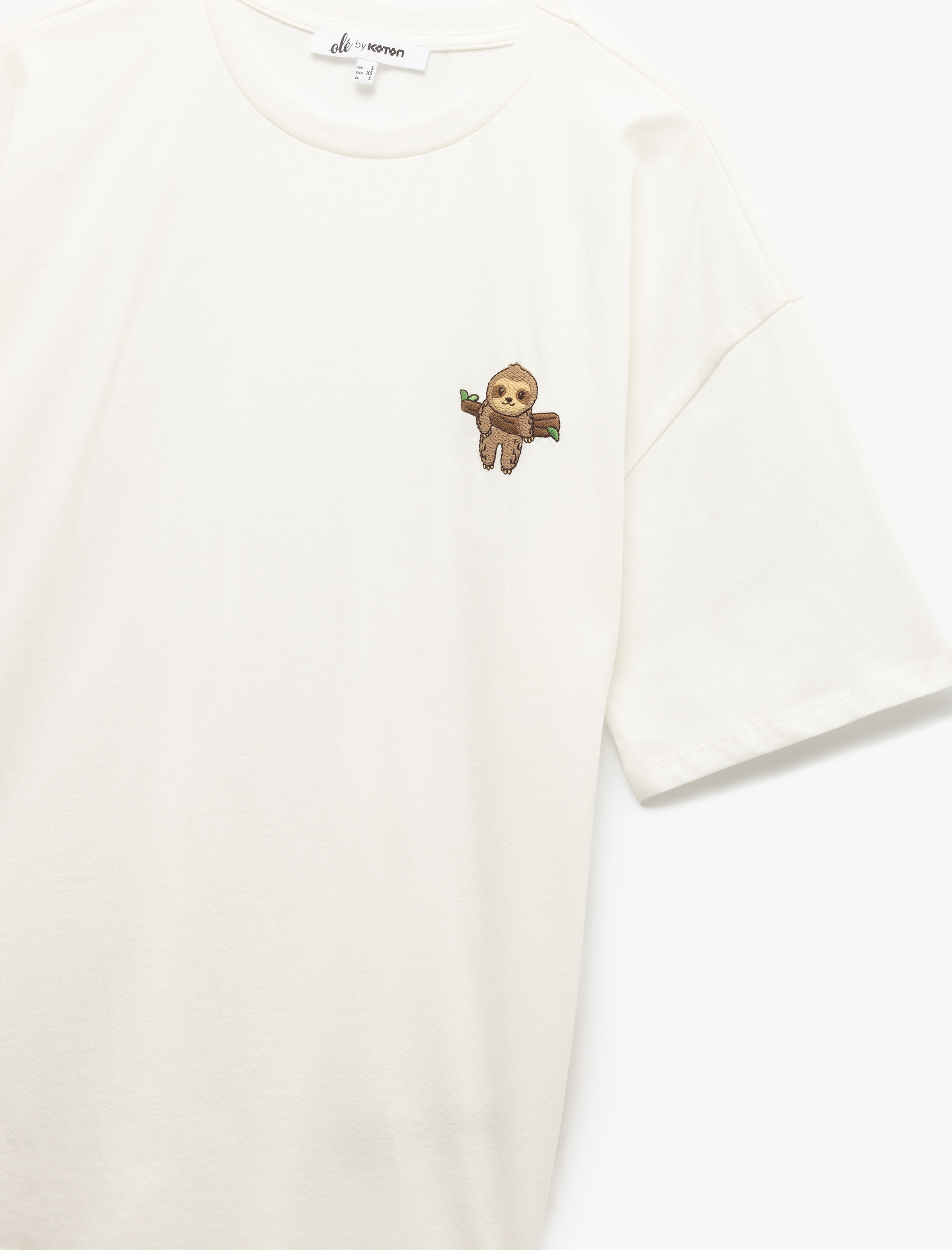   Minimal Nakışlı Kısa Kollu Pamuklu Bisiklet Yaka Oversize Tişört