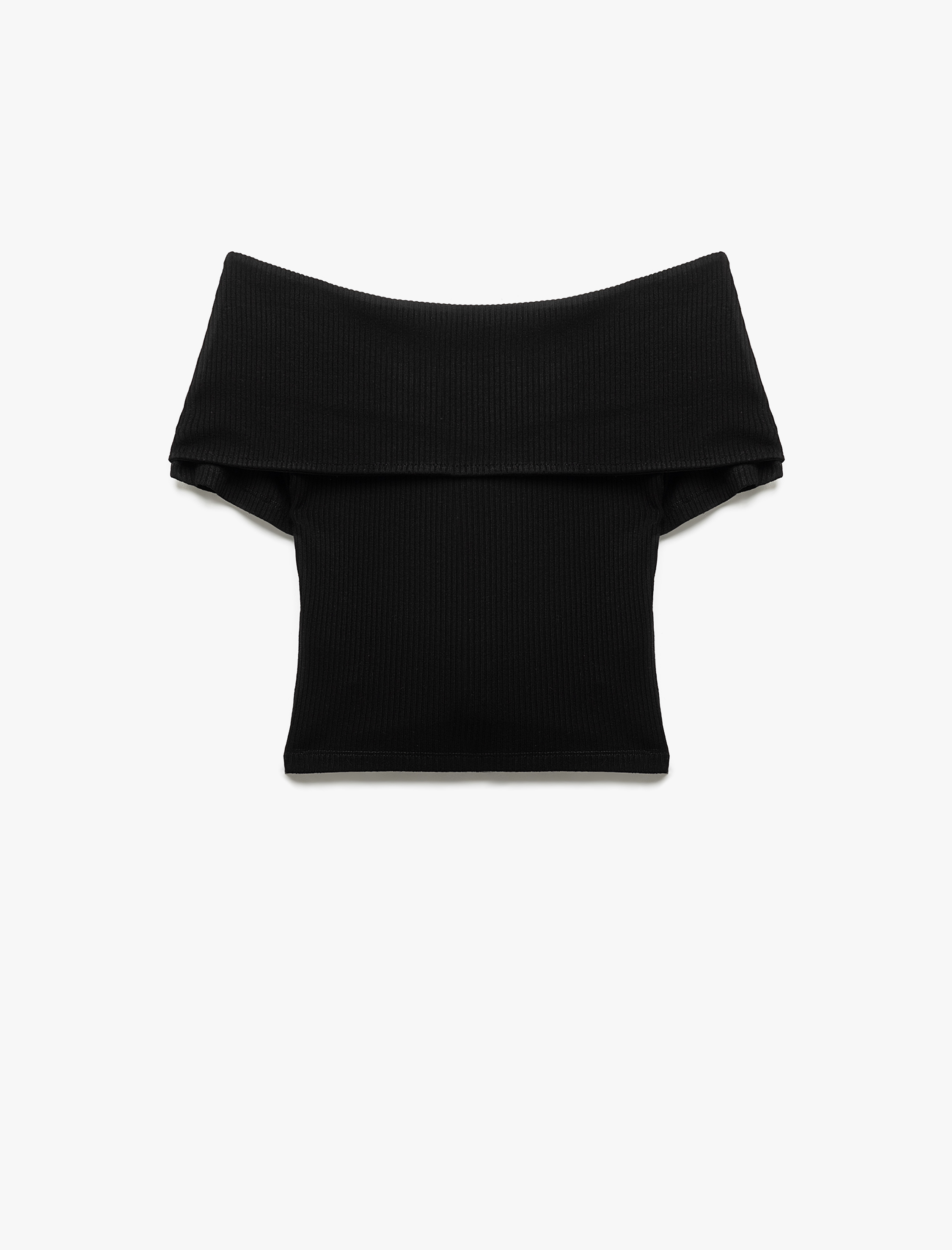   Viskon Dar Kesim Omzu Açık Yaka Detaylı Kısa Kollu Fermuarlı Tişört