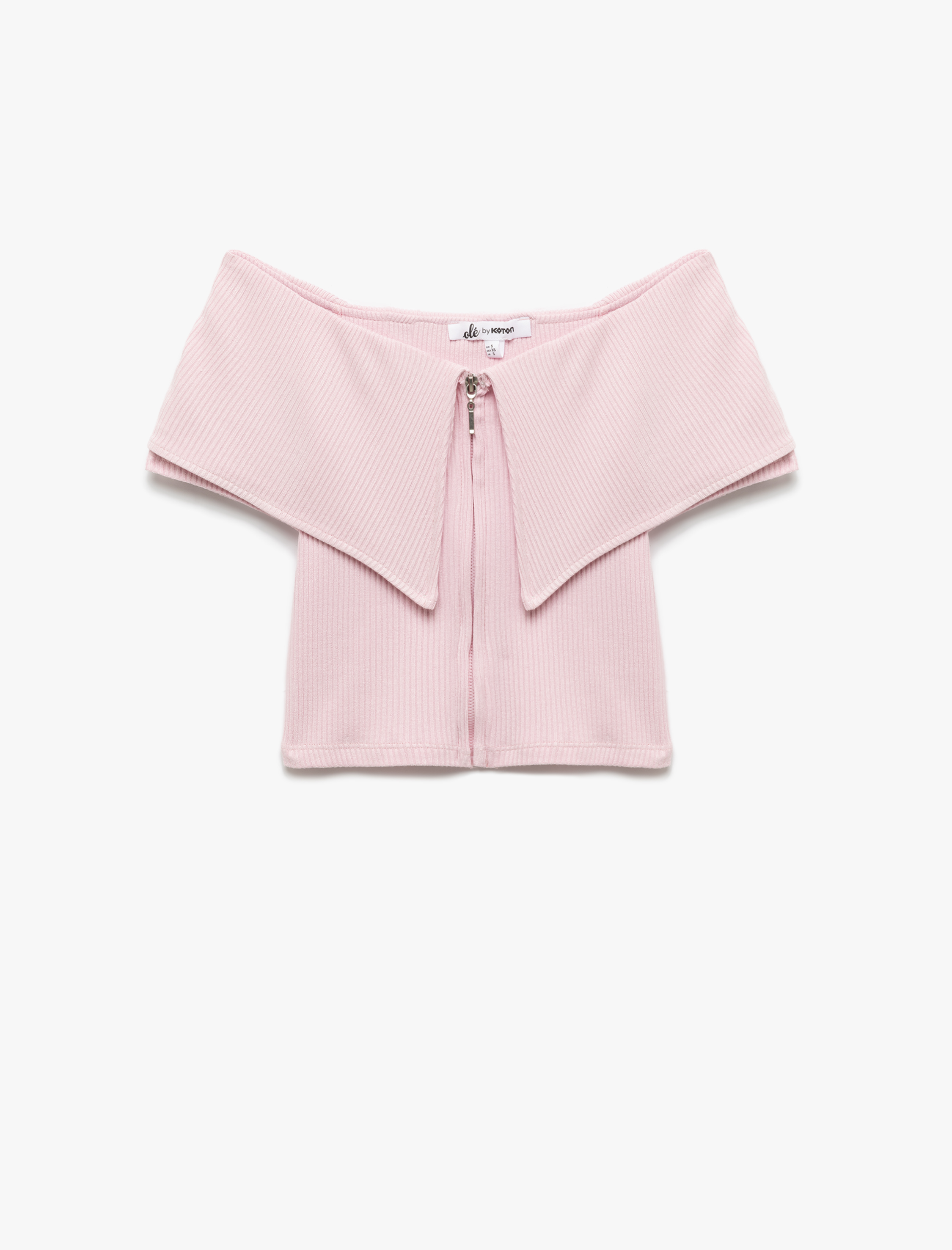   Viskon Dar Kesim Omzu Açık Yaka Detaylı Kısa Kollu Fermuarlı Tişört