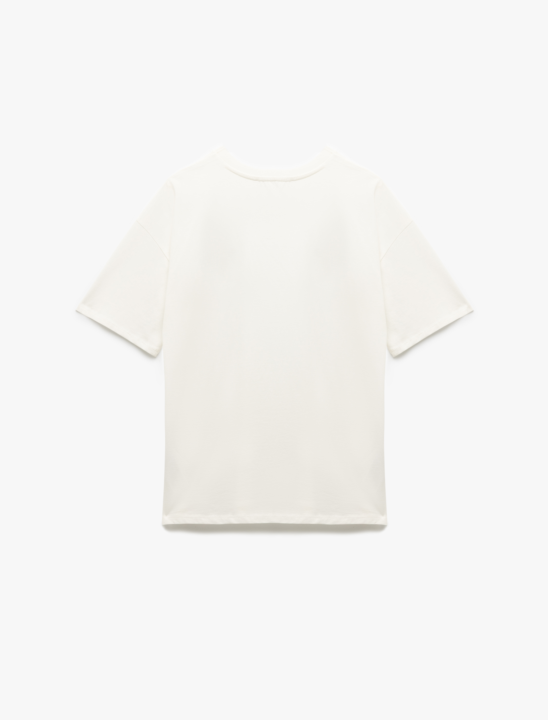   Minimal Nakışlı Kısa Kollu Pamuklu Bisiklet Yaka Oversize Tişört