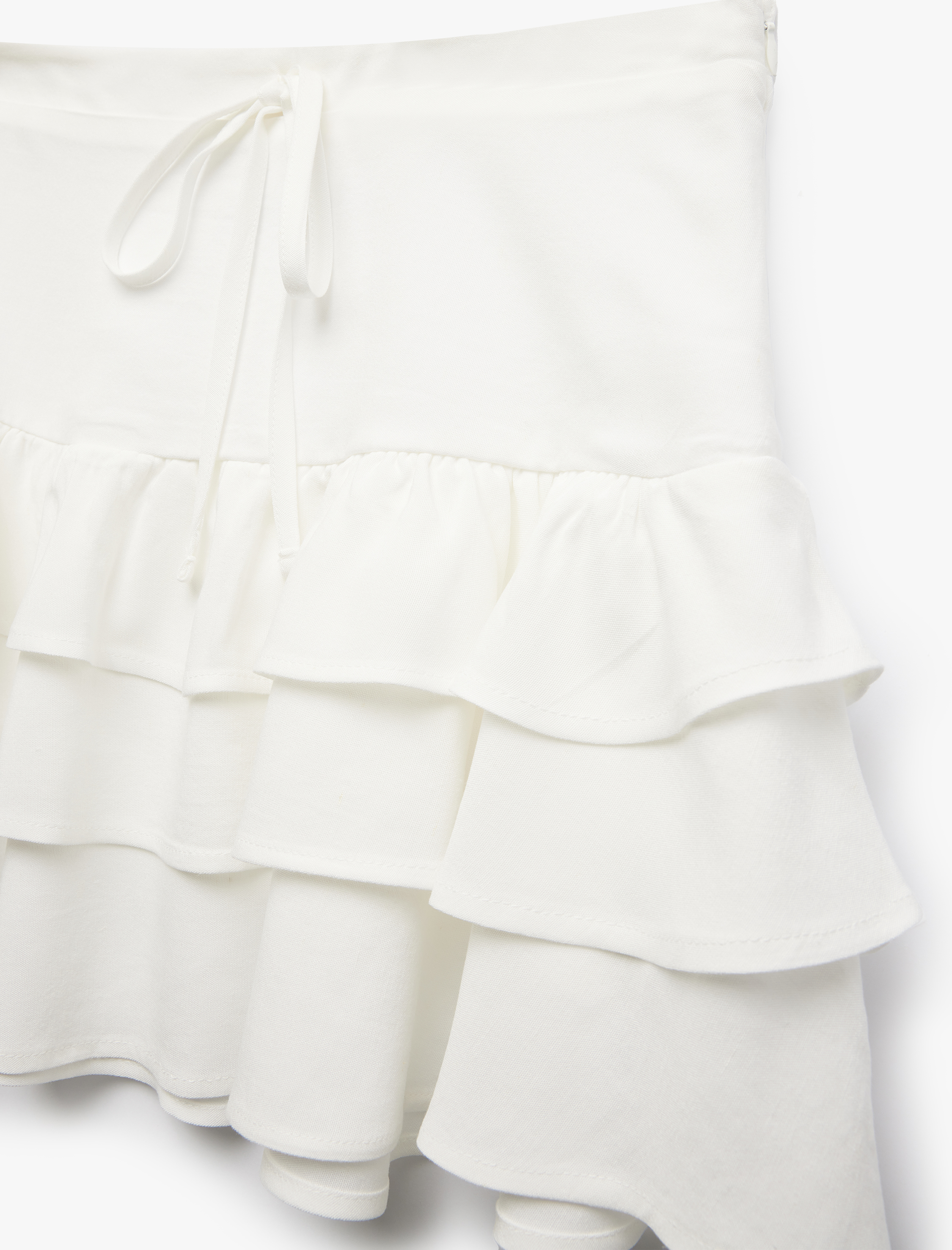   Bağcıklı Volanlı Viskon Mini Etek