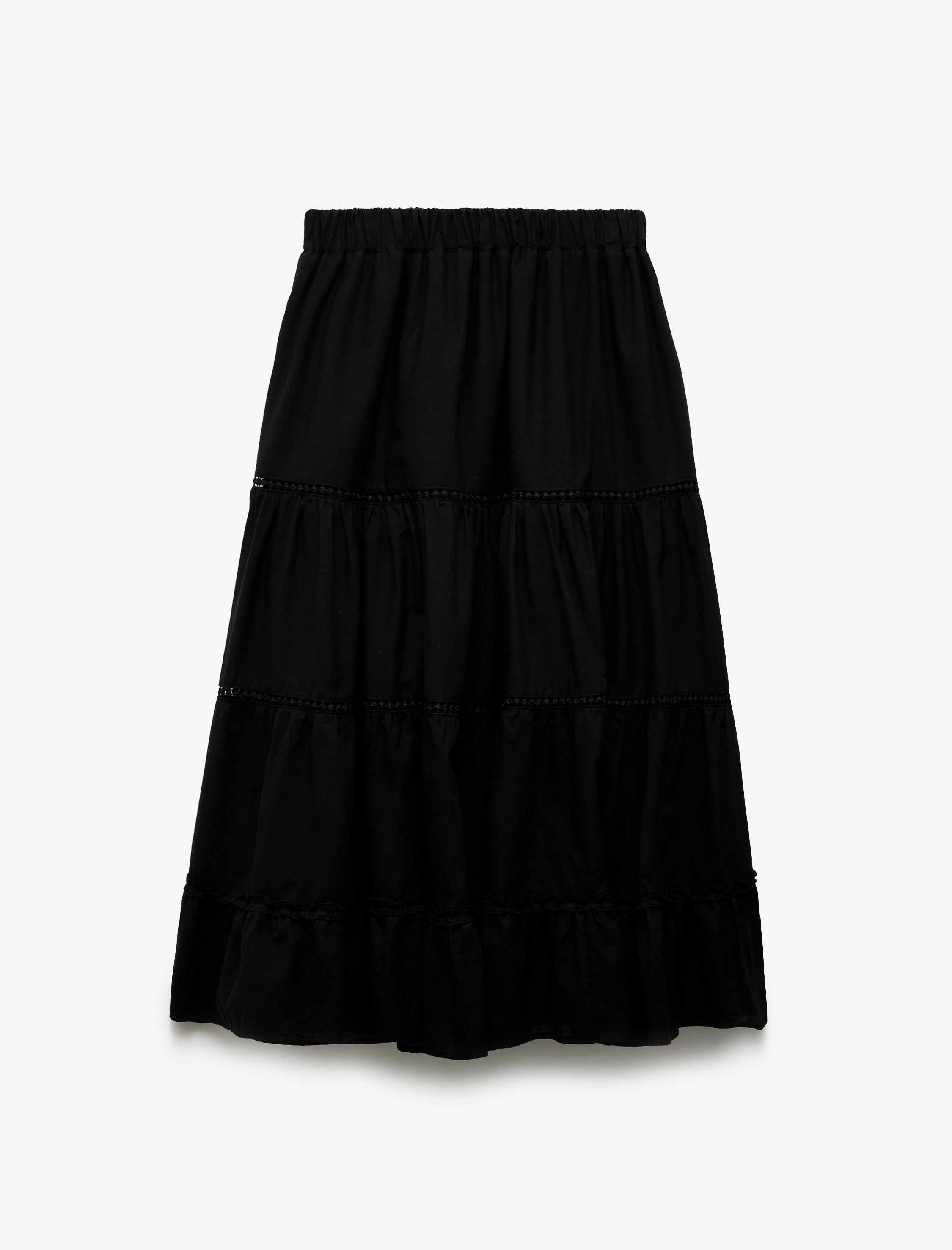   Katlı Rahat Kalıp Beli Lastikli A Kesim Midi Etek