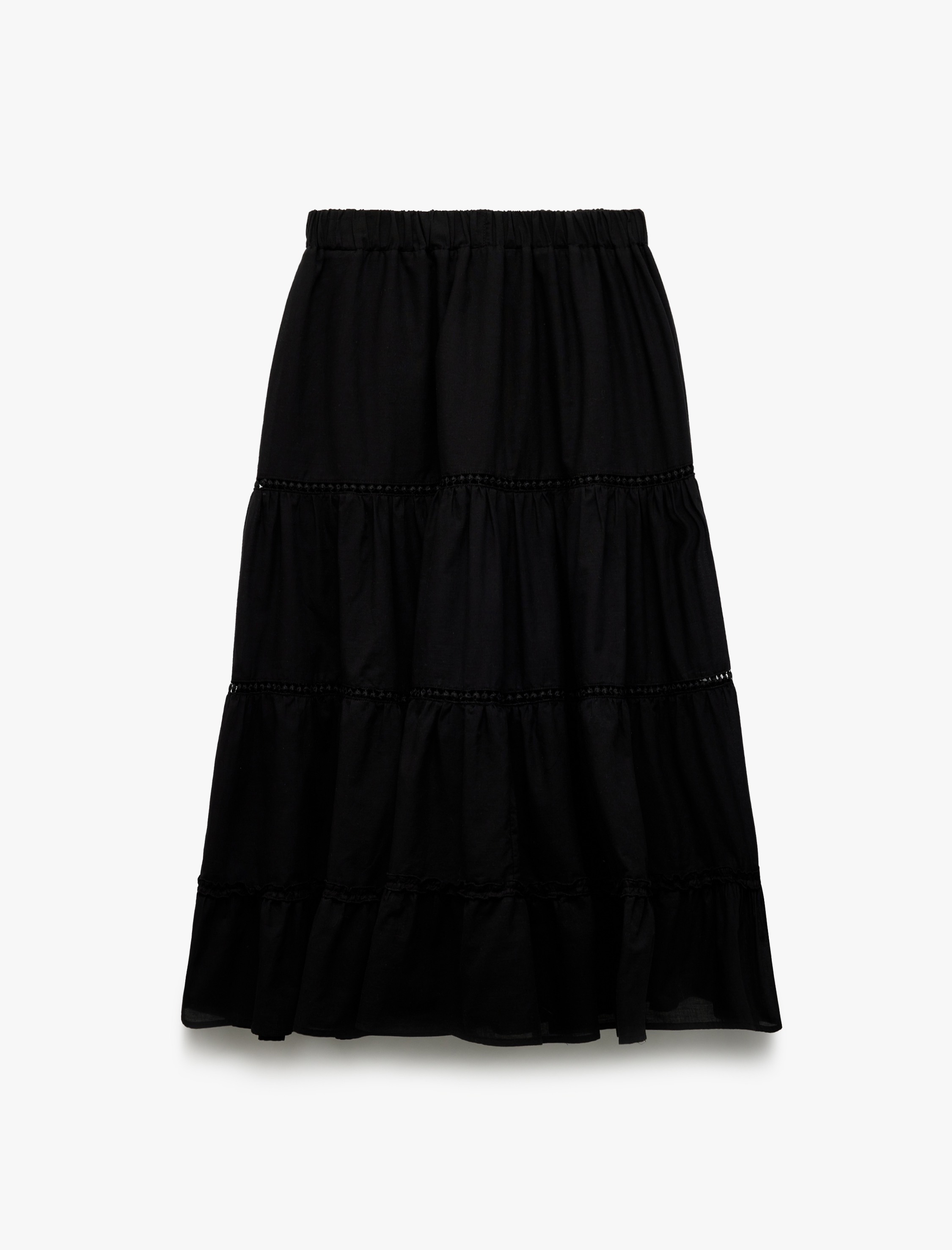   Katlı Rahat Kalıp Beli Lastikli A Kesim Midi Etek