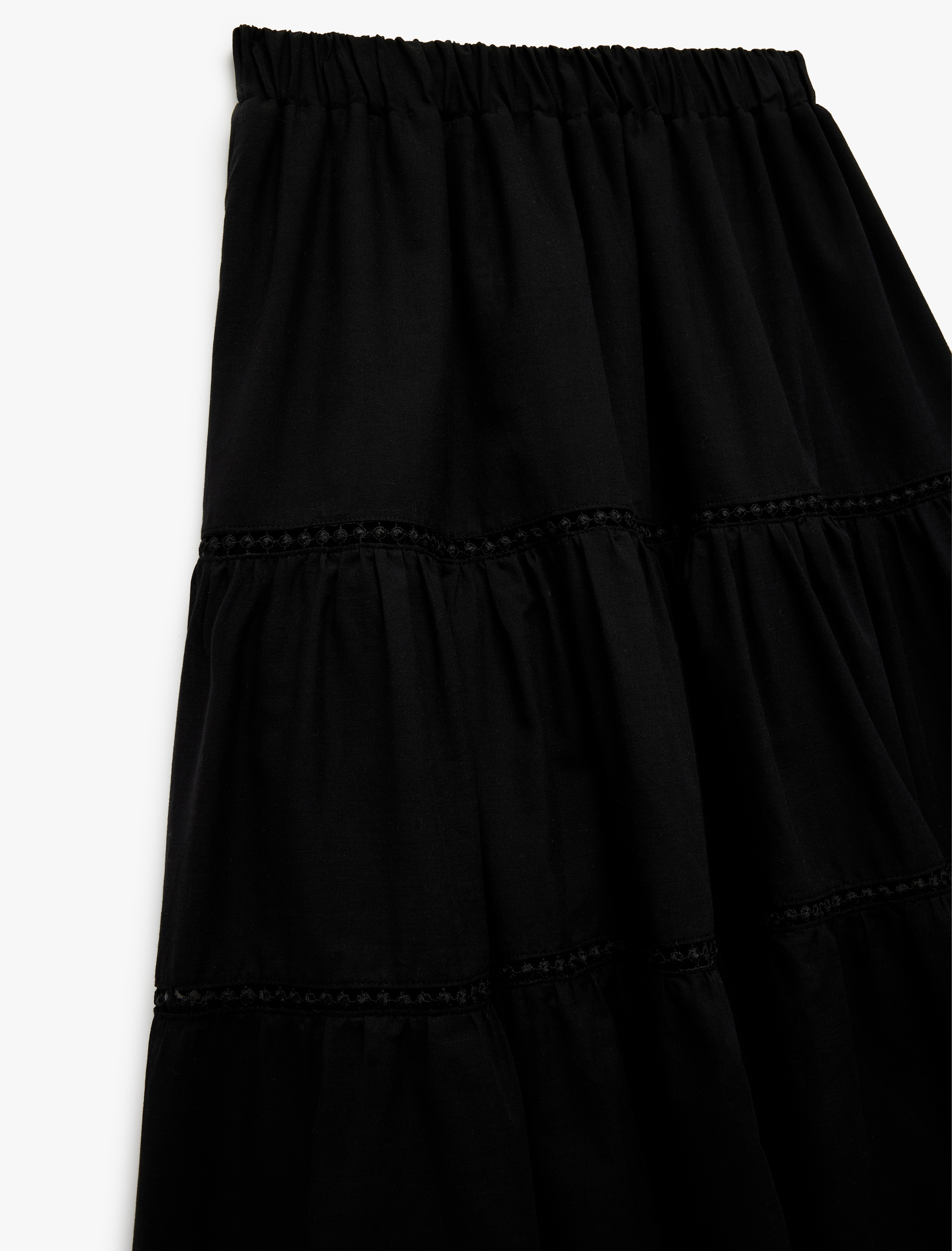   Katlı Rahat Kalıp Beli Lastikli A Kesim Midi Etek