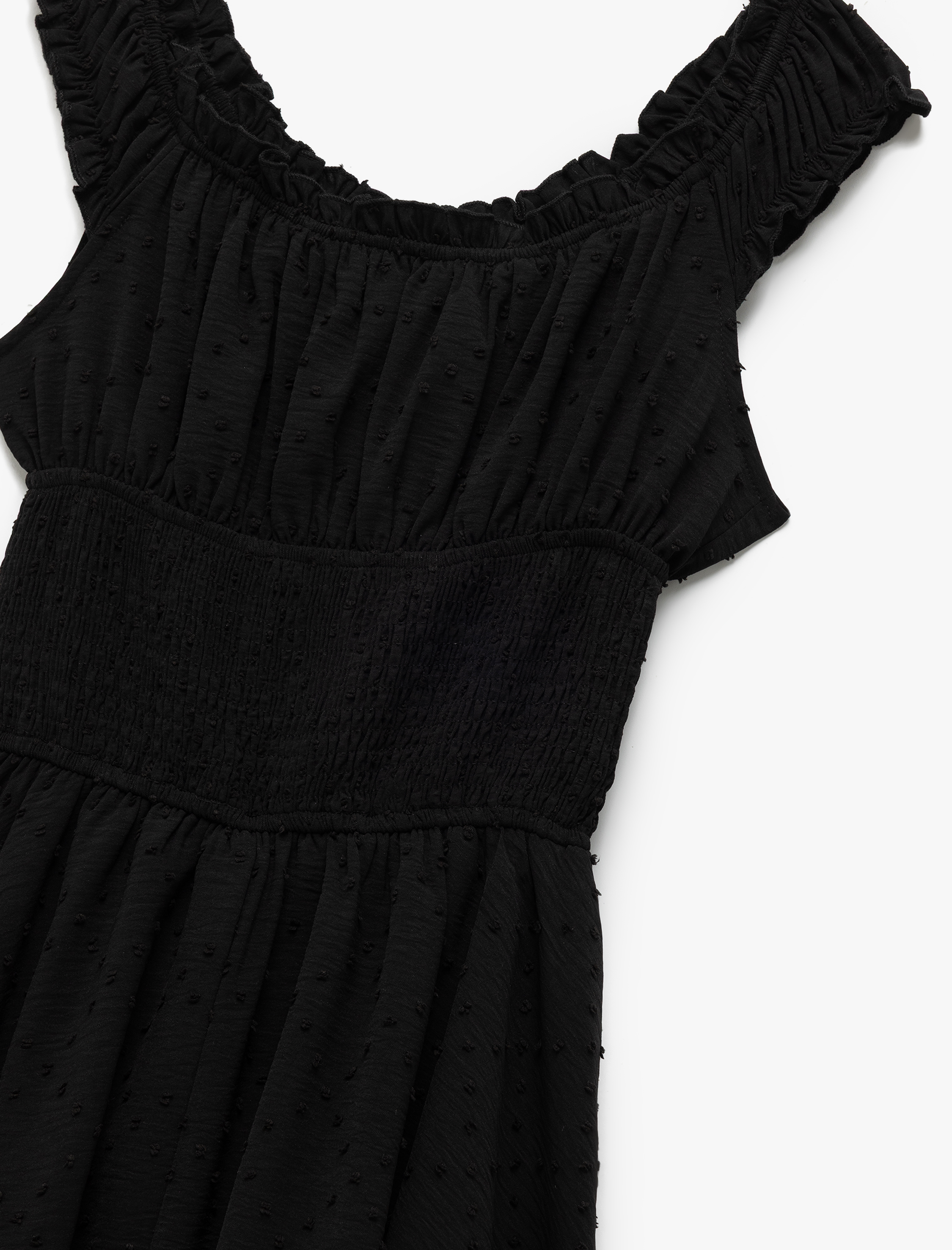   Gipeli Fırfırlı Puantiyeli Volanlı Kolsuz Dokulu Poplin Mini Elbise