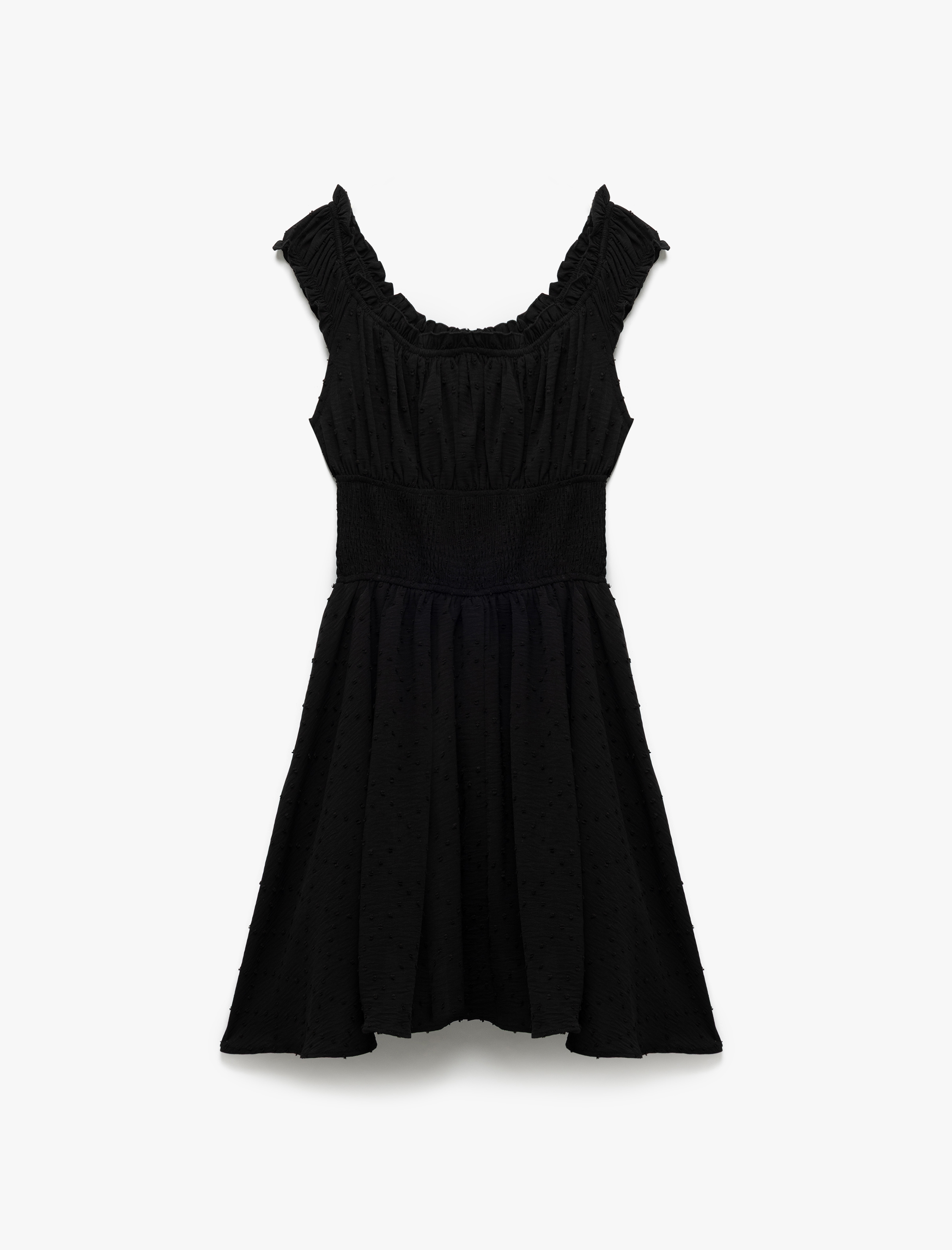   Gipeli Fırfırlı Puantiyeli Volanlı Kolsuz Dokulu Poplin Mini Elbise