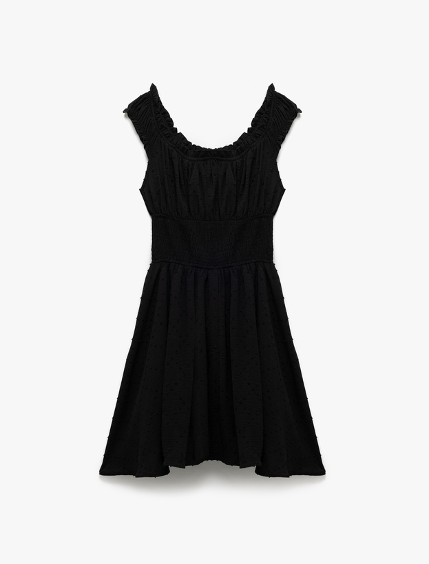 Gipeli Fırfırlı Puantiyeli Volanlı Kolsuz Dokulu Poplin Mini Elbise_2