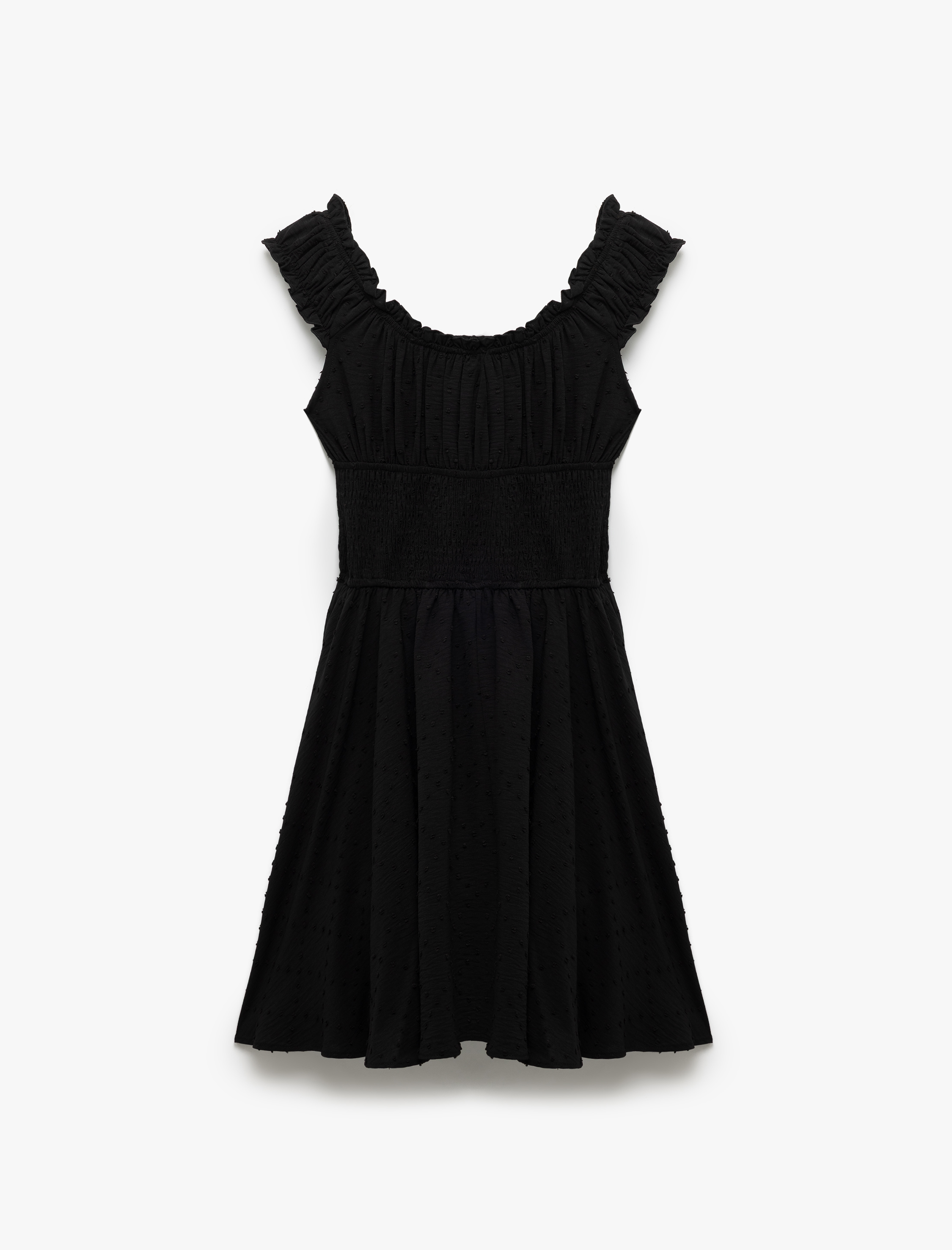   Gipeli Fırfırlı Puantiyeli Volanlı Kolsuz Dokulu Poplin Mini Elbise