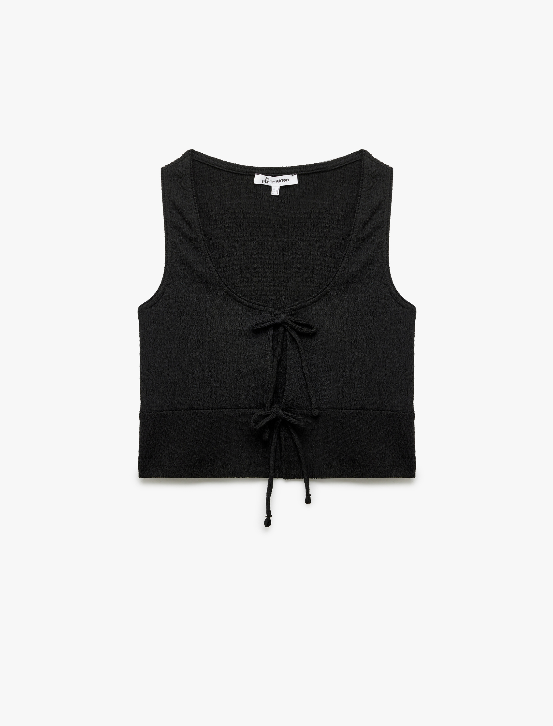   Bağlama Detaylı Bürümcük Kolsuz Bisiklet Yaka Bluz